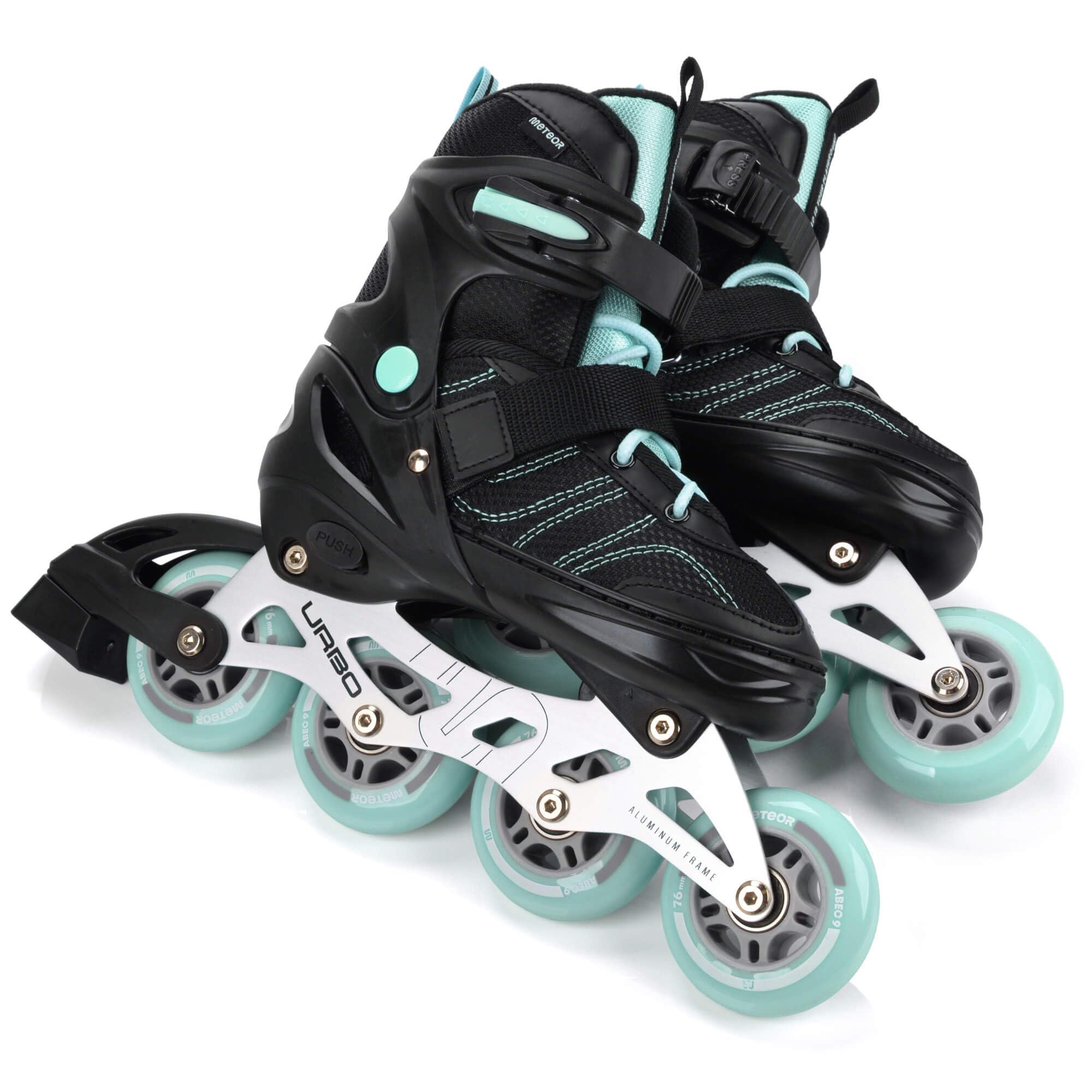 meteor Kinder Inline Skates Urbo verstellbar für ältere Kinder Jugendliche Mädchen Jungen 34-37 38-41 mit ABEC-9 PU Rollen 76-80 mm Bremse hoher Schale und Quick-Lock System