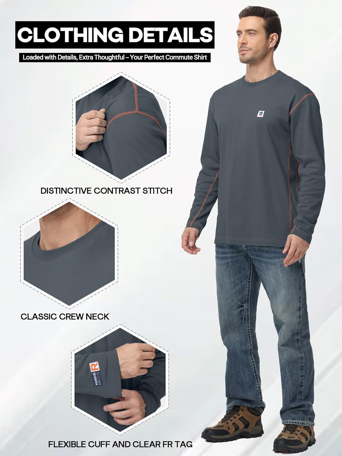 FR Shirts Fire Resistant Shirts Clothing for Men 100% Cotton Pre-Washed 6.5oz Lightweight FR Long Sleeve Shirts
