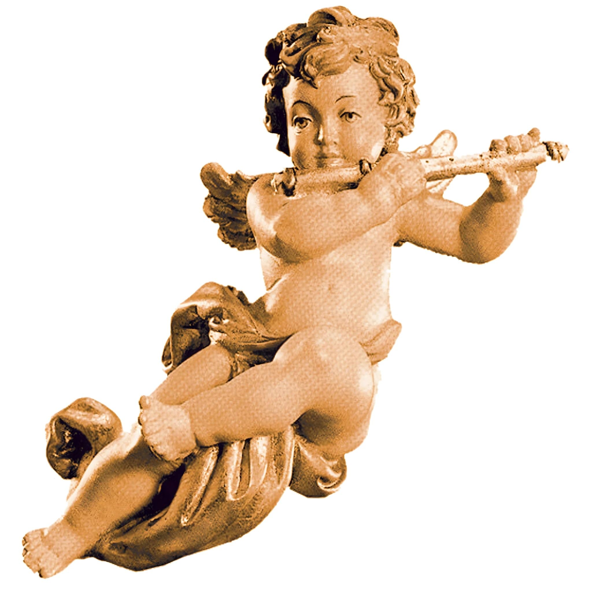 Dolfi | Delikatny anioł latający muzyk z fletem 14 cm | Ręcznie malowane drewno w Val Gardena | Artykuł religijny
