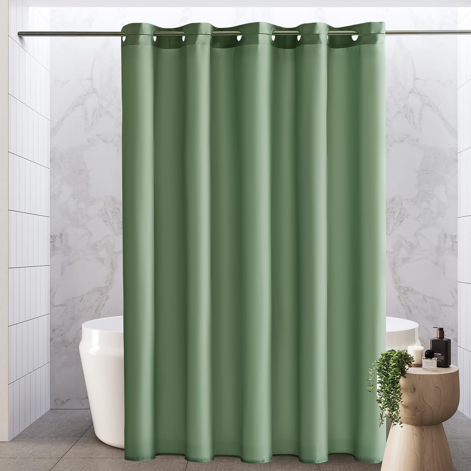 Furlinic Sage Green Shower Curtain Liner Fabric Waterproof Shower Stall