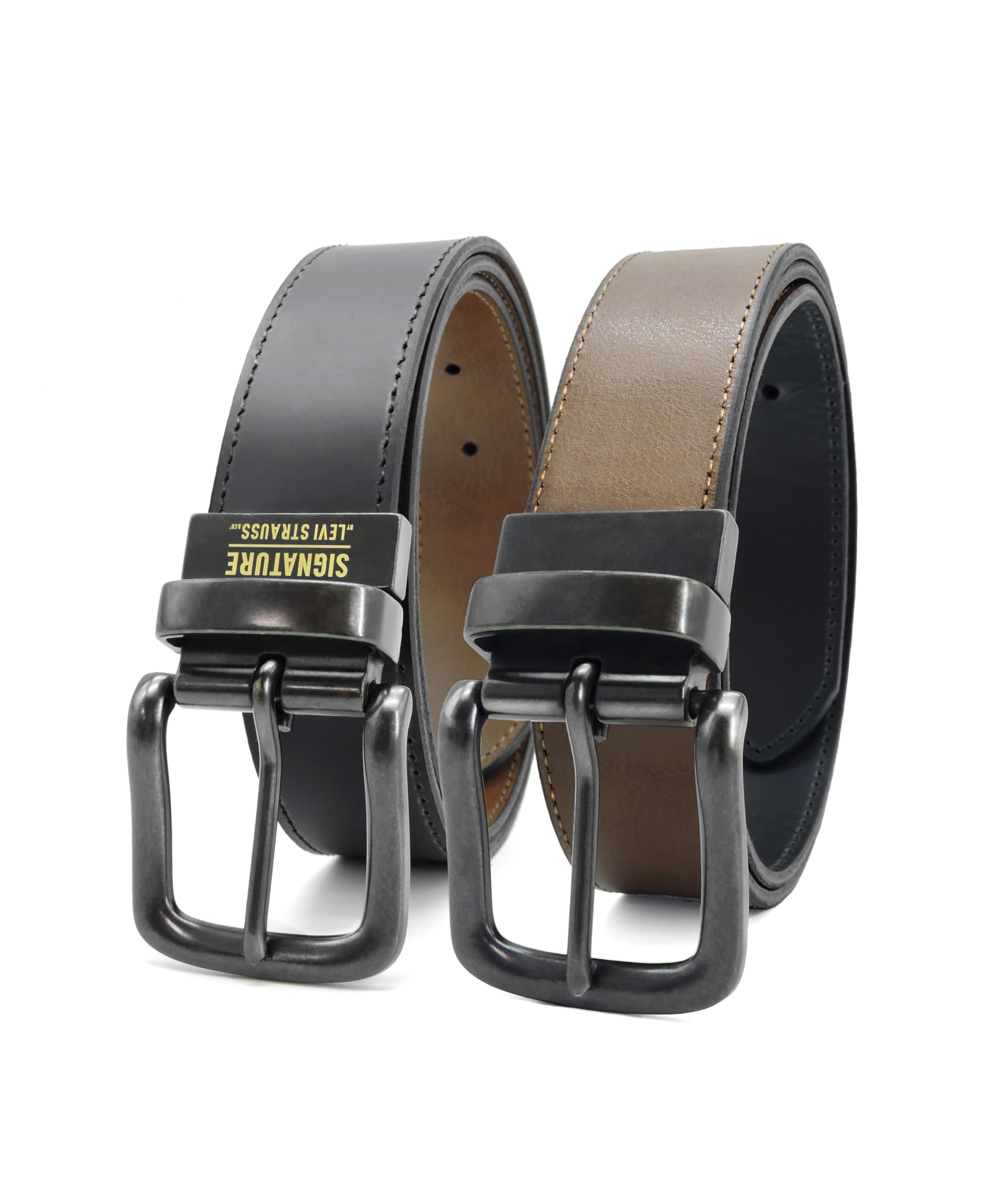 Levi Strauss Signature - Premium Leather Reversible Belt for Men for Jeans, Work, Dress & Casual pants | Cinturon Para Hombre, Black / Brown / Black Buckle, 38
