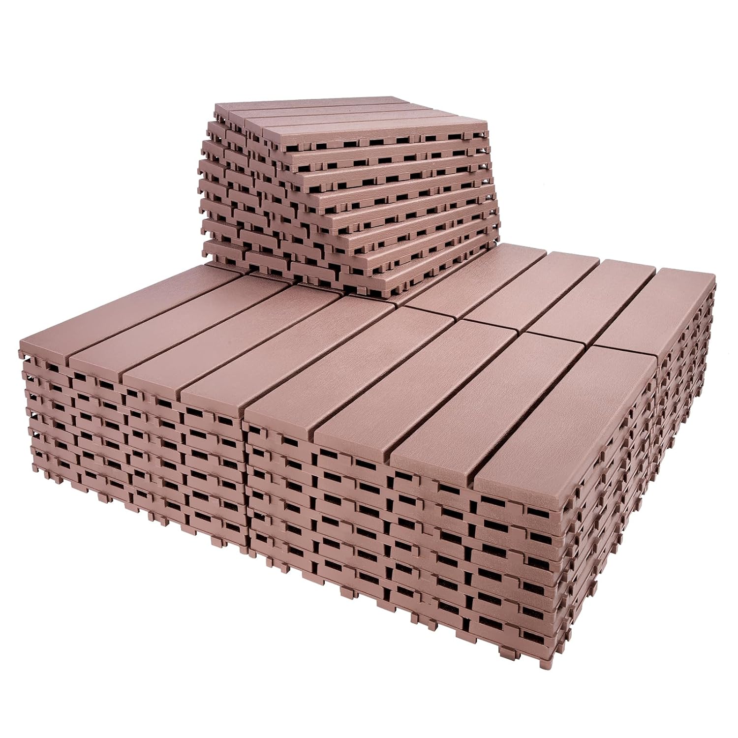 Spurtar Deck Tiles Interlocking Outdoor All Weather, 36 Pack (11.3"x11.3") 31.68 sqft, Plastic Interlocking Deck Tiles All Weather Use, Patio Floor Decking Tiles for Balcony Backyard, Brown