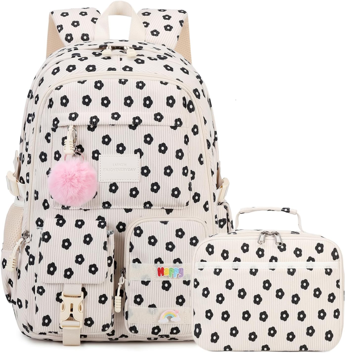 school backpack Big Student Laptop Suitable for Women aged Middle High School Teen Girls Bookbag (5Plum blossom-set)