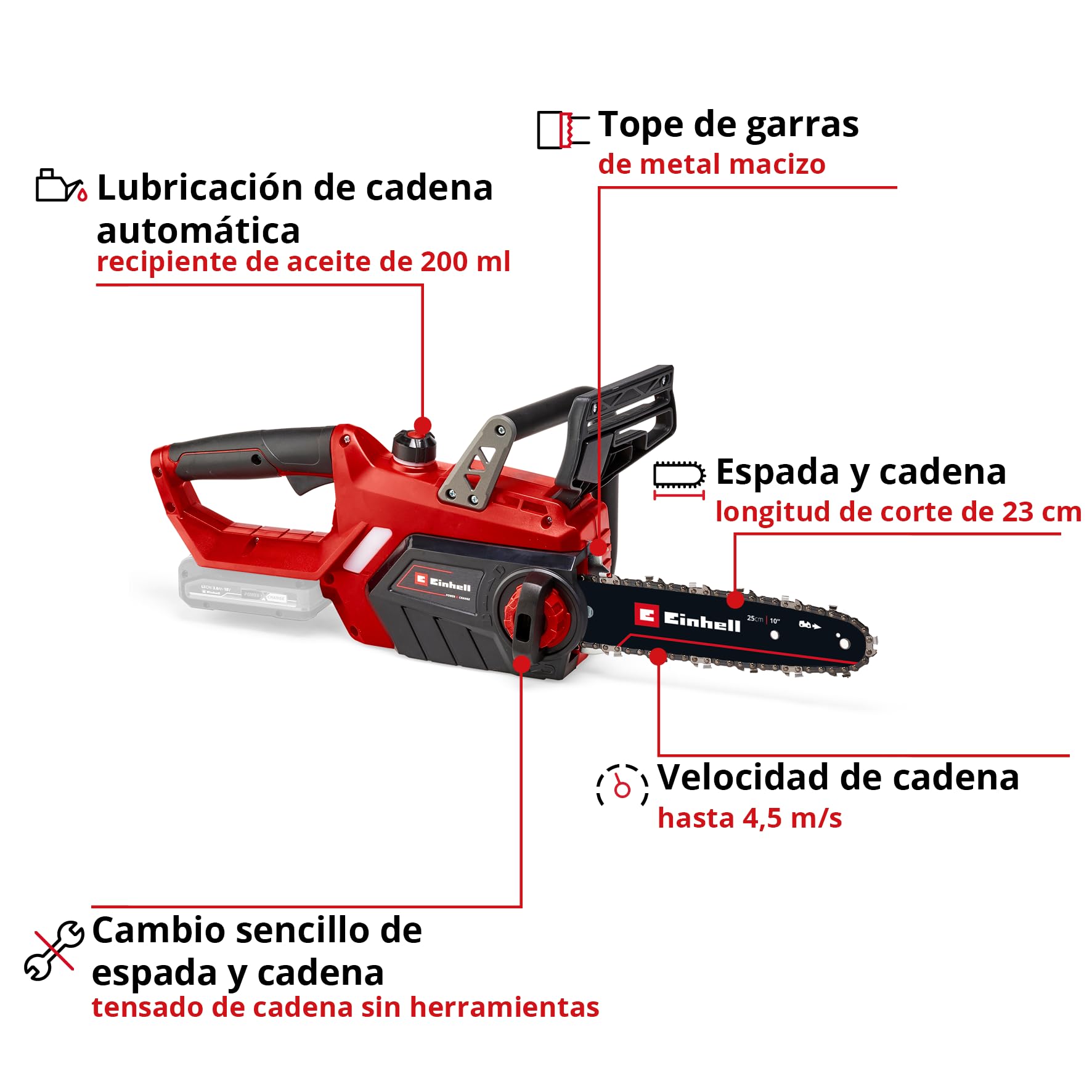 Einhell GE-LC 18/25 Li Motosierra a batería Power X-Change 18 V, 23 cm, 4.3 m/s, Oregon