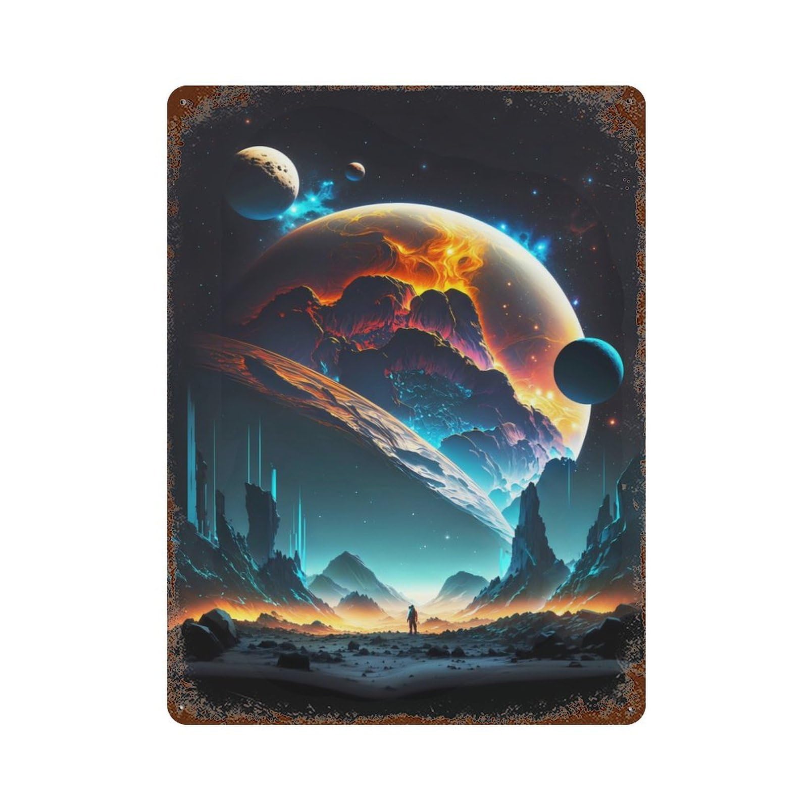 Space Realm Astronaut Vintage Metal Tin Sign 15.7"x11.8", Farmhouse Wall Decor for Living Room, Hallway And Home Decor