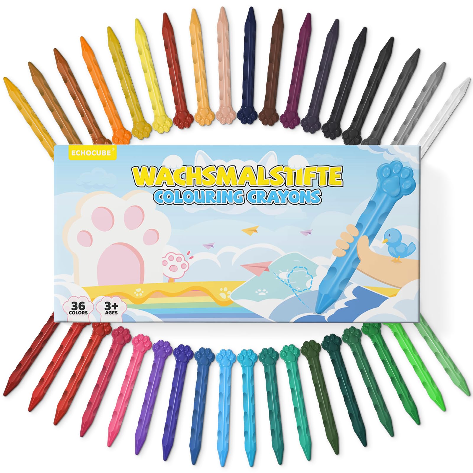 ECHOCUBE 36 Colors Crayons for Kids, Non Toxic Wax Crayons for Children Ages 3 and Up, Washable Coloring Crayons for Kids Arts & Crafts, Party Bags Fillers
