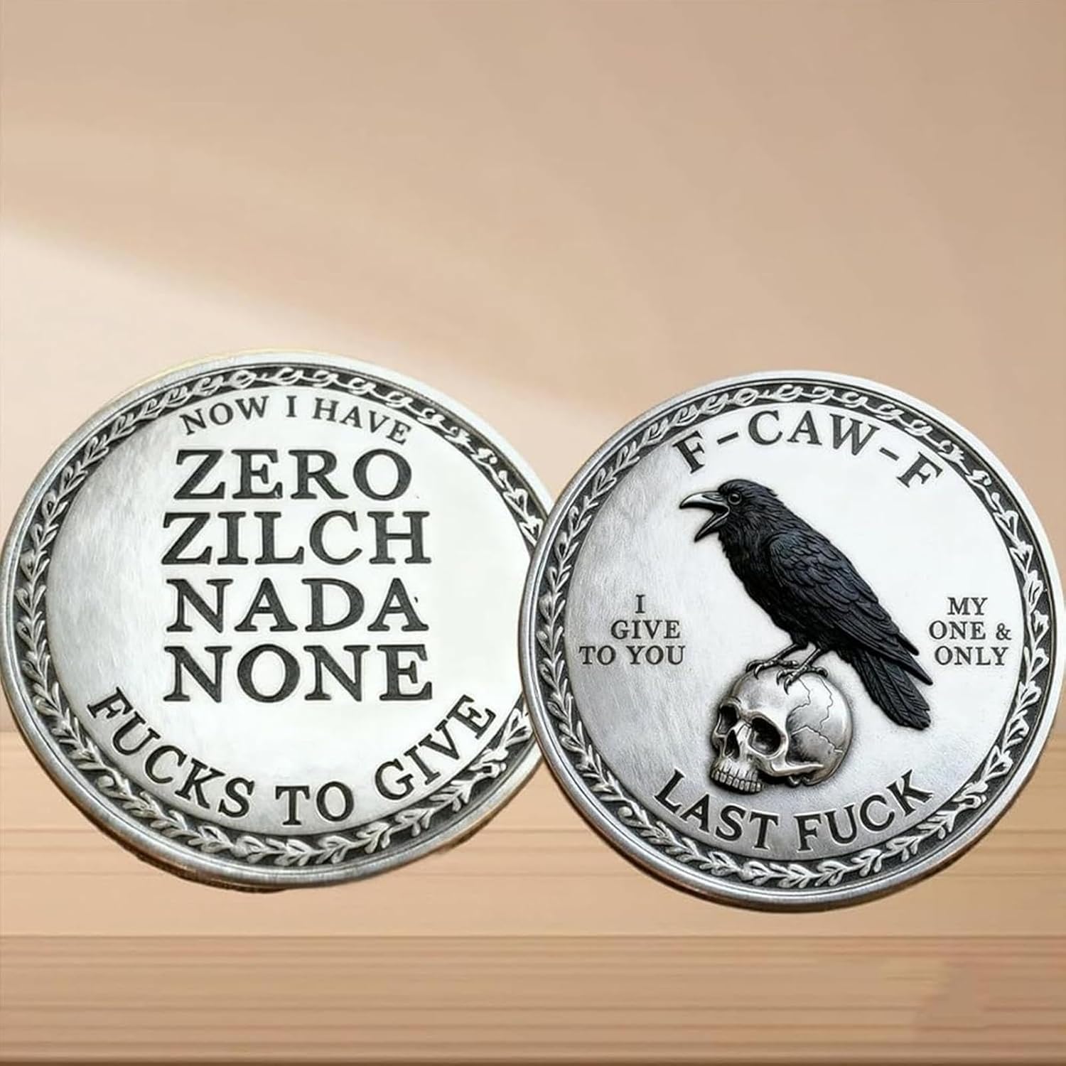 The F-CAW-F Coin — for Those Who Laugh at Life and Give Zero F*CKS! Funny Novelty Challenge Coin, Double-Sided Raven Metal Challenge Coin for Letting Go and Moving On,Gag Gifts for Women Men (5)