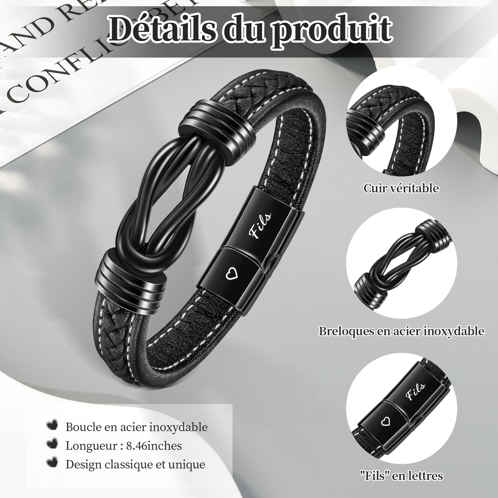 YELUWA Cadeau Fils de Maman, Bracelet avec Gravure Fils de Parents Maman Papa, Cadeaux pour Garçons Adolescents, 17e 18e 21e 16e Anniversaire Garçon, Bracelet Cuir pour Homme
