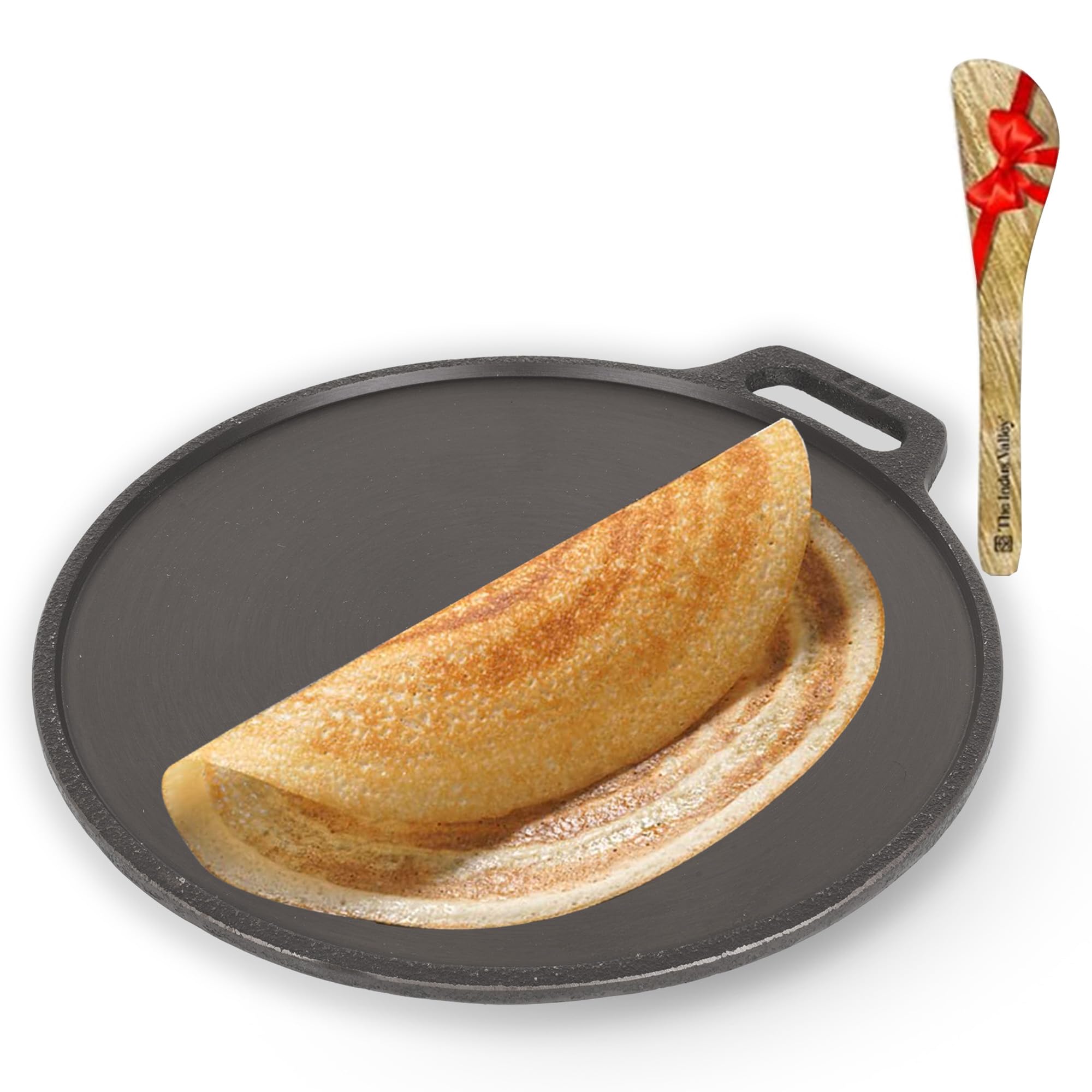 The Indus Valley Super Smooth Cast Iron Tawa for Dosa/Chapathi + Free Wooden Spatula | 30cm/12 inch, 2.3kg | Induction Friendly | Naturally Nonstick, 100% Pure & Toxin-Free, No Chemical Coating