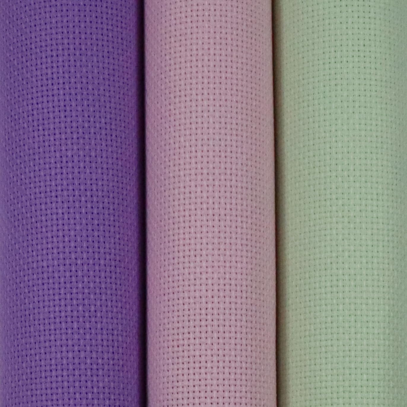 KCS 3 pc of 15" x 18"(38cmx45cm) 16 Count Cross Stitch Cotton Aida Cloth Needlework Rolled Fabric Box,16CT,Lavender+Pink+Light Green