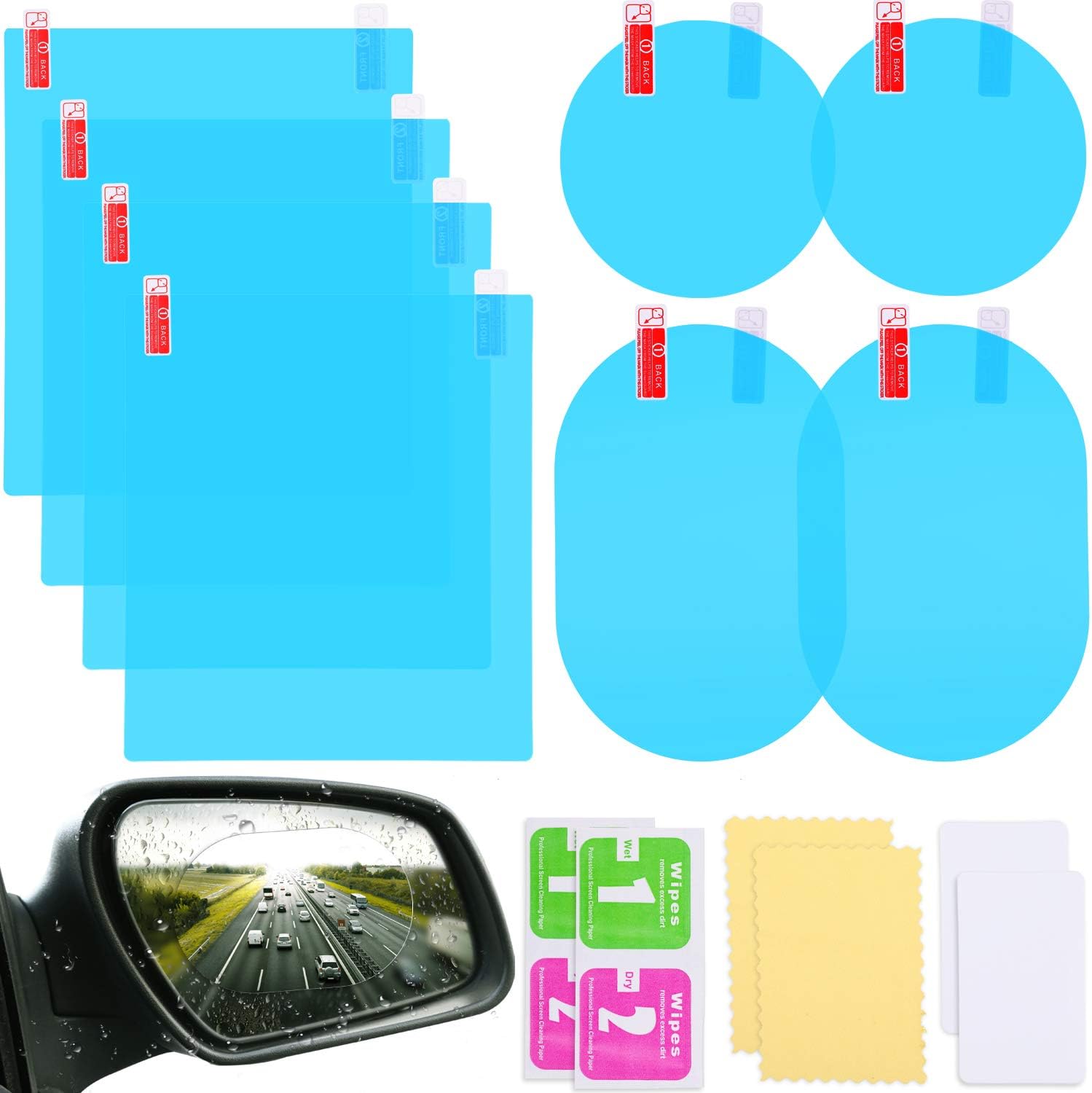 8 Pieces Car Rearview Mirror Film Anti Fog Glare Rainproof Waterproof