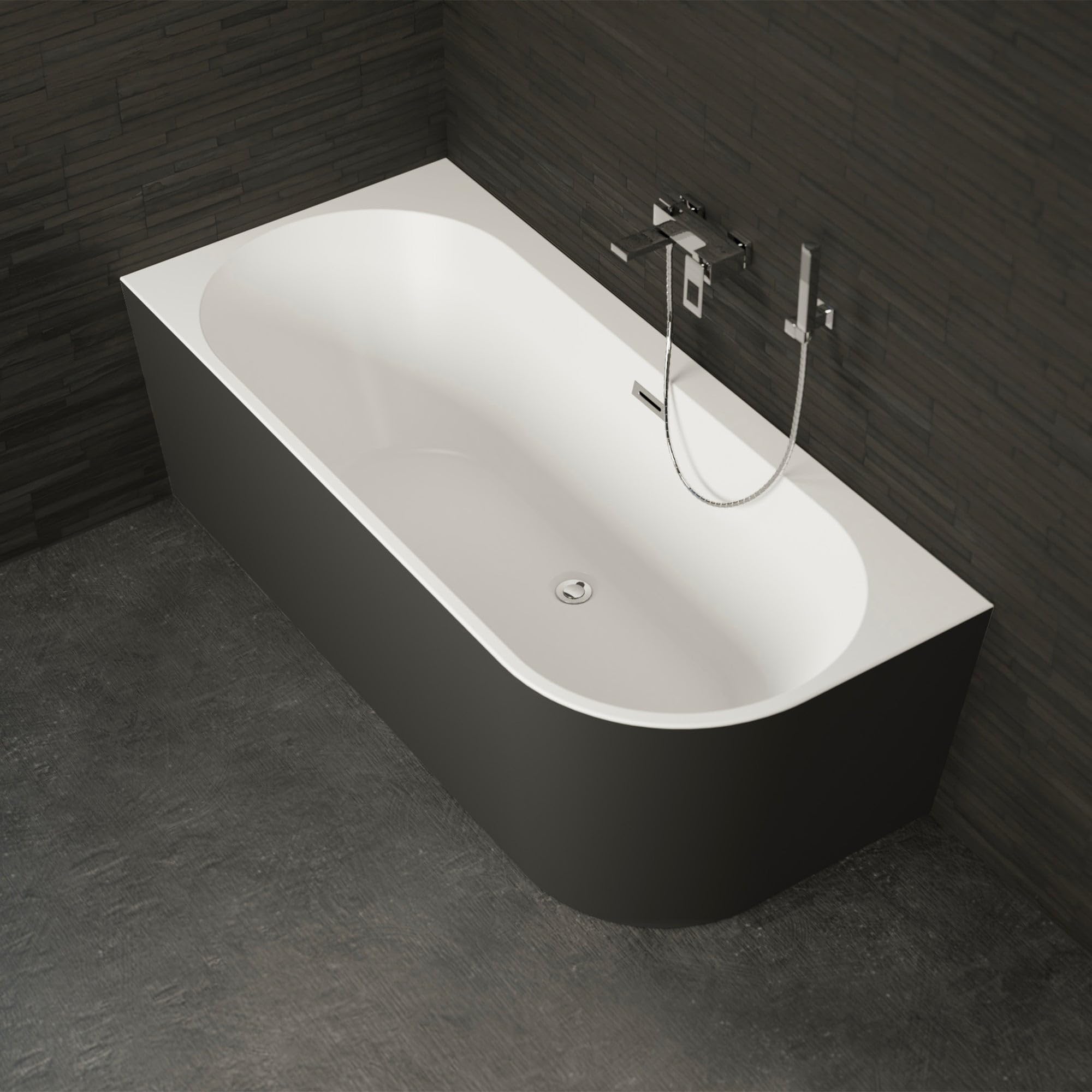 SPALINA Capri 180 Gauche Noire - Bañera Semi-exenta Mural L. 180 x l. 81 cm