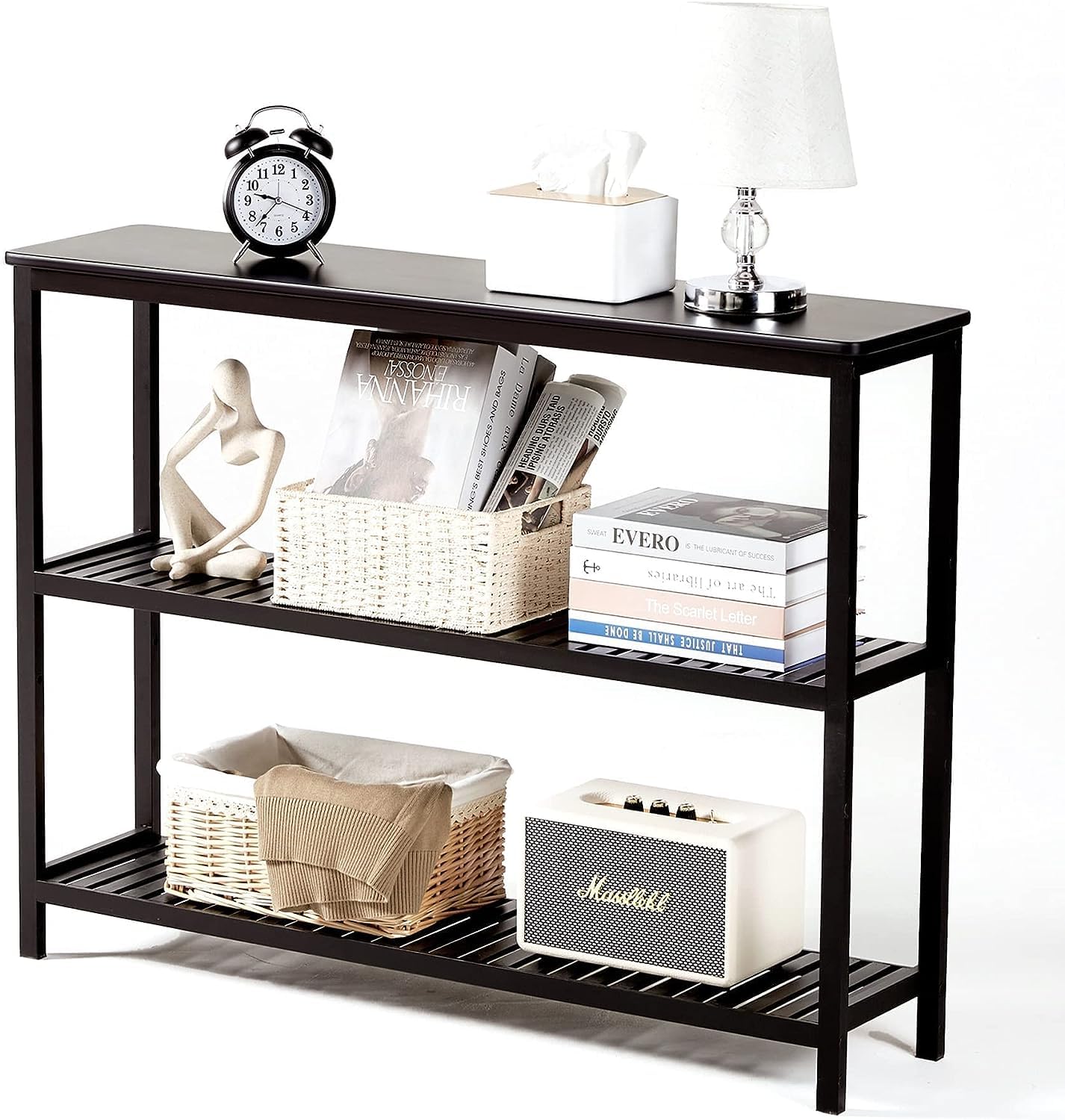 Nnewvante Console Table for Entryway,Bamboo Sofa Table Narrow Console Tables,39.4 inch Entrance Table for Entryway, Living Room,Bedroom,Hallyway,Foyer, Sofa Couch,3 Tier Entry Table with Shelves,Black
