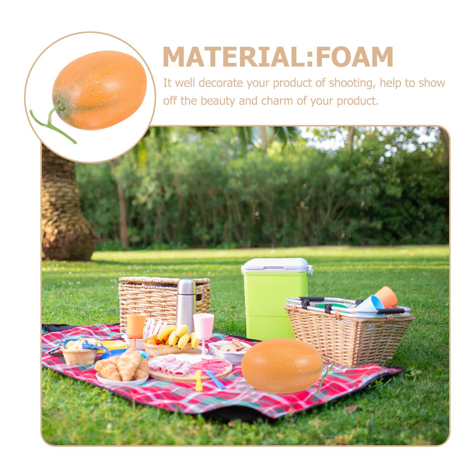 TOYANDONA Melone Durevole Cantalupo Artificiale Schiuma Realistico e in Decorazione di Multifunzionale per Fotografia Alimentare e Diverse Occasioni