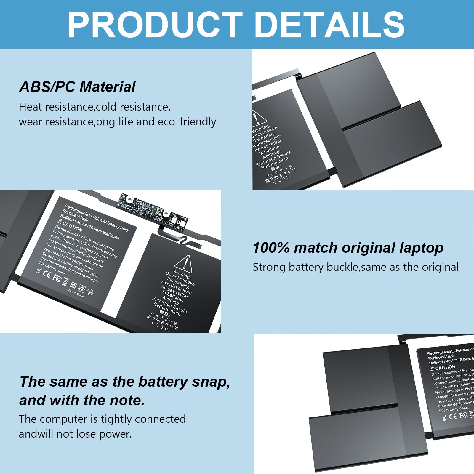 Batterie A1820 Pour MacBook Pro 15" A1707 (2016-2017) - Remplacement Haute Capacité - Compatible MLH32LL/A, MLW72LL/A, Etc.