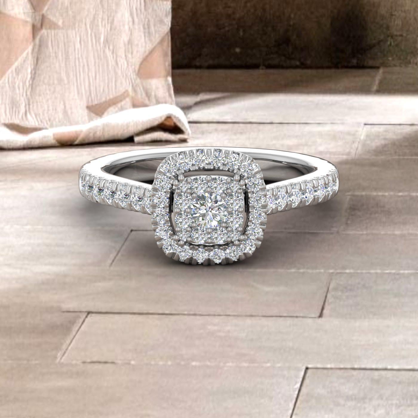 1/2 Carat Cushion Shape Halo Diamond Engagement Ring in 14K Gold (I1-I2 Clarity)