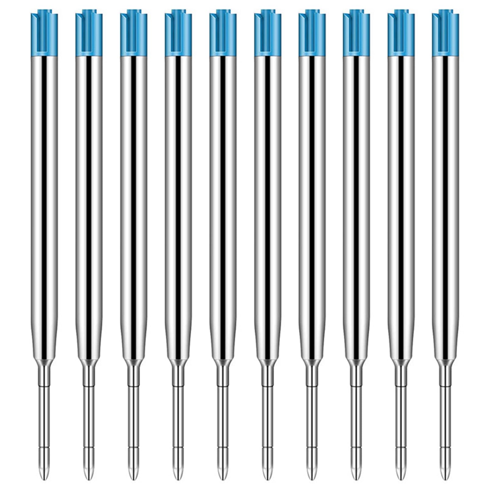 RUNFENG Set of 10 Large Capacity Refills for Ballpoint Pen Refills, Metal Refills for G2 Format, Compatible Leads 1.0 mm Line Width M, Refills - Ballpoint Pen Refills Ink Colour Blue