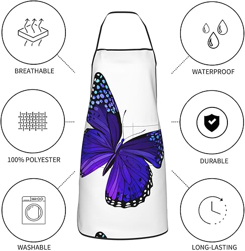 Miniatura 5 de Unisex Apron With Pocket, Butterfly Chef Apron For Cooking, Bbq & Crafts, Spillproof Kitchen Protection Bib With Large Utility Pocket For Adults
