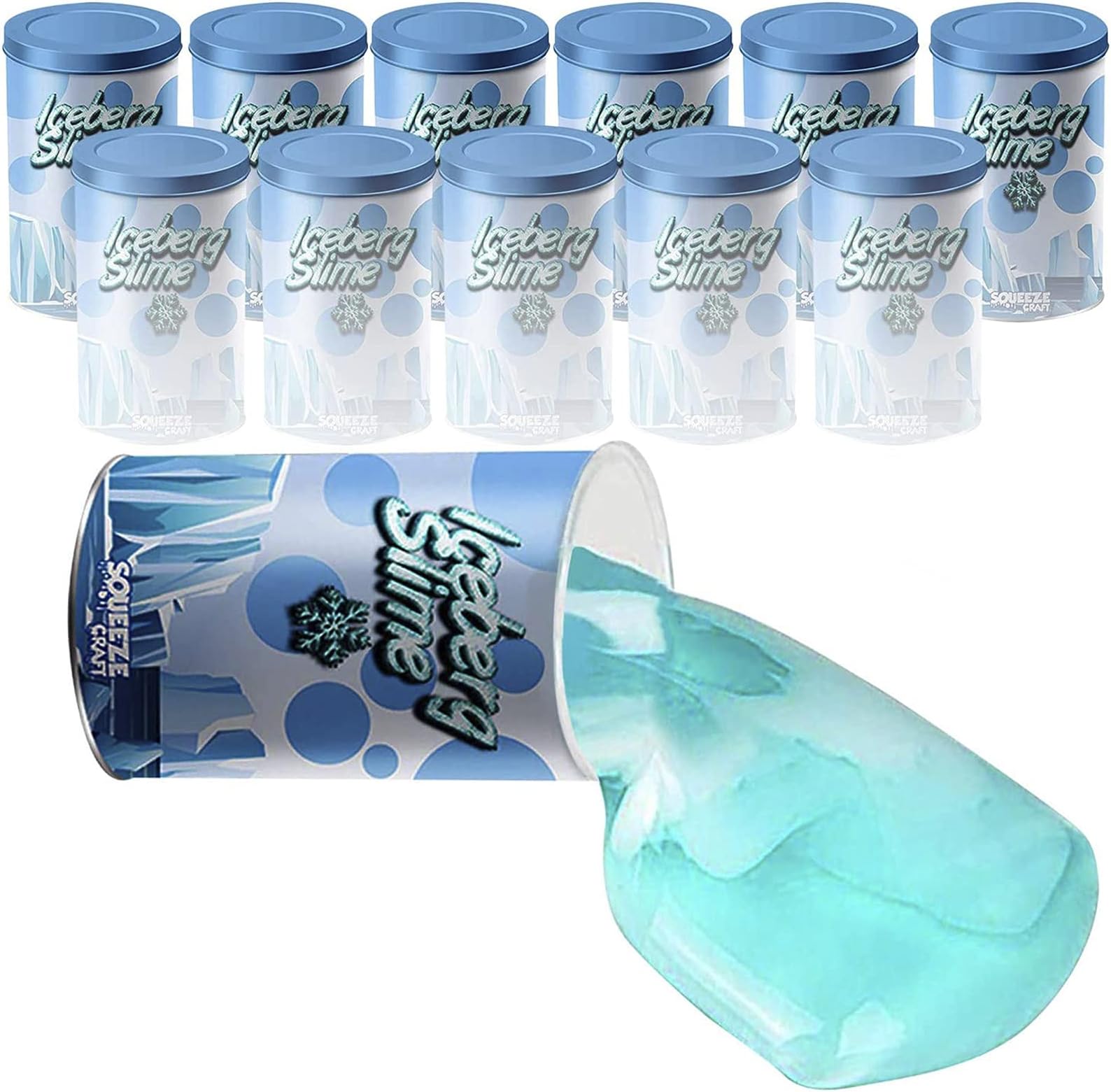 Squeeze Craft Iceberg Slime - Pack of 12 Snowy Sludgy Gooey Fidget Kit for Sensory and Tactile Stimulation, Stress Relief, Prize, Party Favor, Educational Game