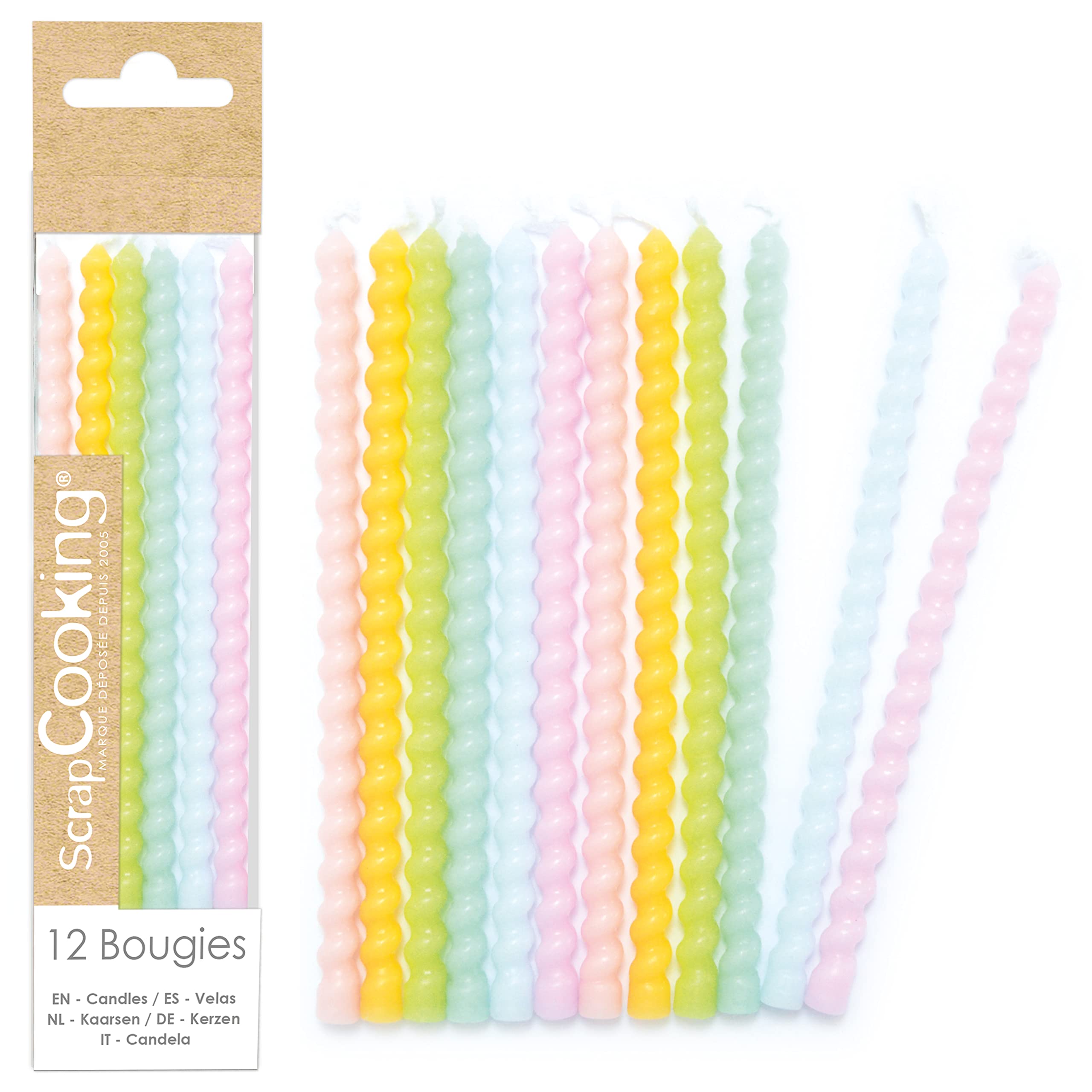 12 Long Twisted Pastel Candles 12 cm
