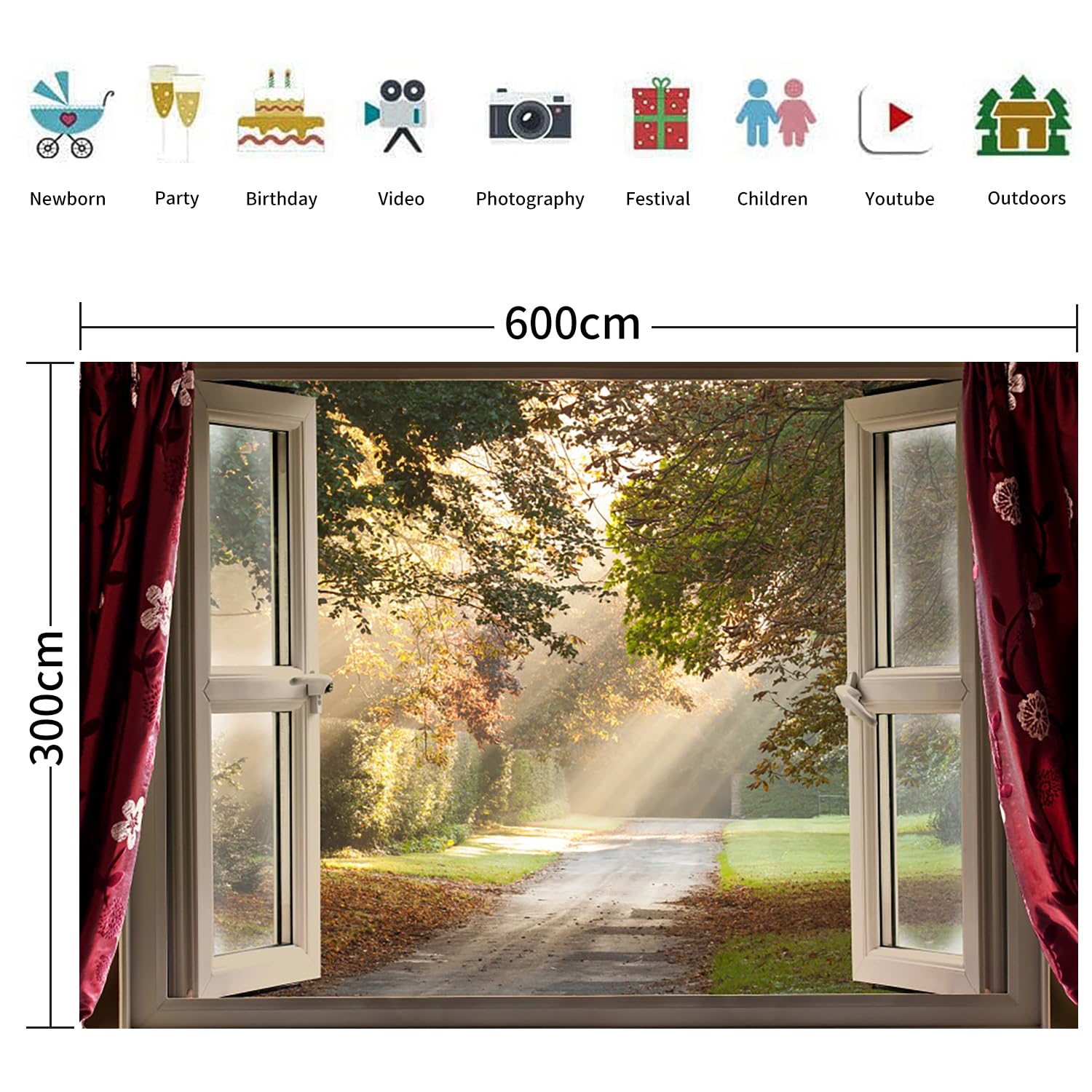 6x3m Wiosna Outdoor Krajobraz Białe Okno Białe Okno Wieś Zielony las Złoty Słońce Fotografia Tło Podróży Ślub Fotografia Studio Prop