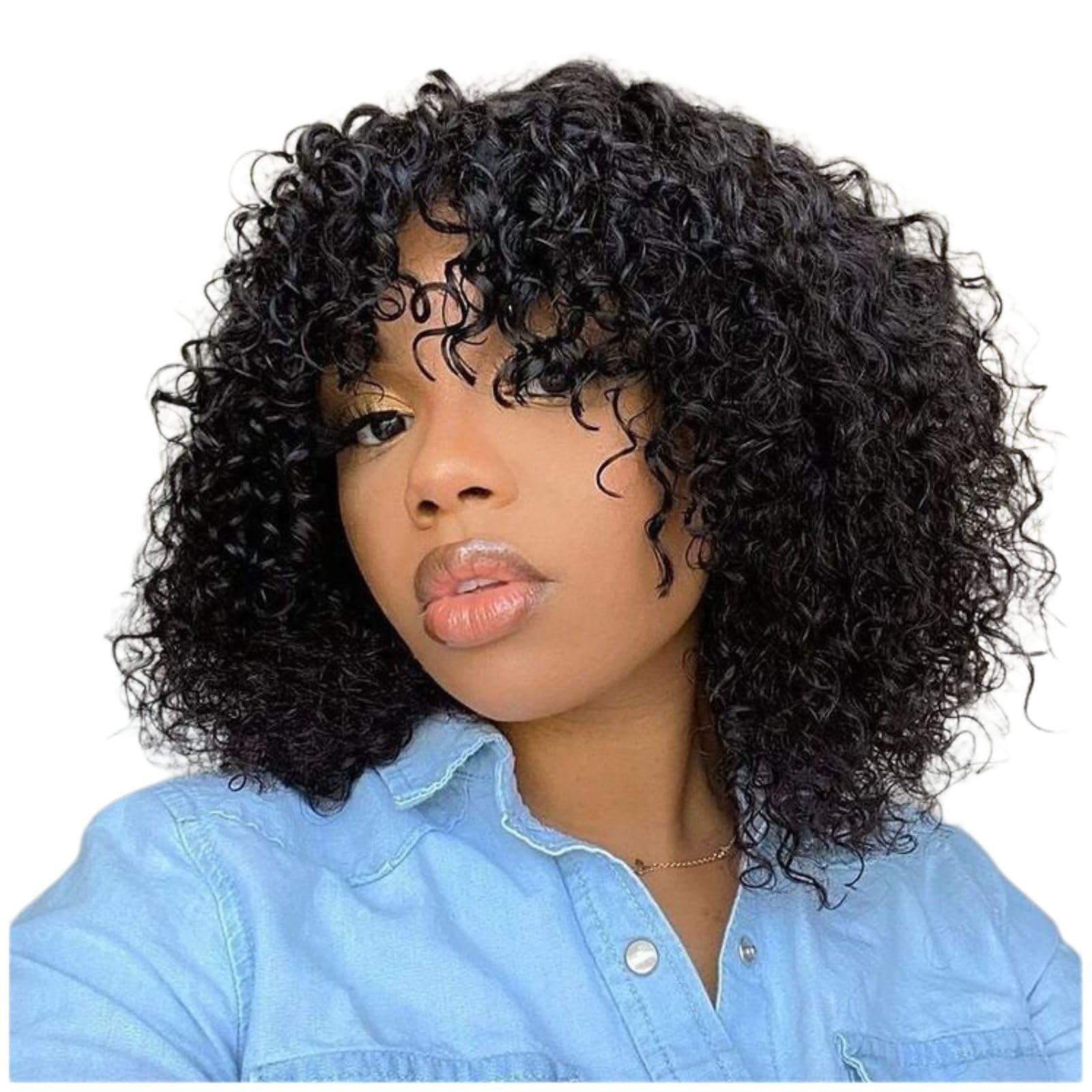 Short Bob Wig Human Hair Glueless Water Wave 12 Inches 210% Density W/Bangs Short Water Wave Bob Wig Glueless Human Hair Wig main image 4