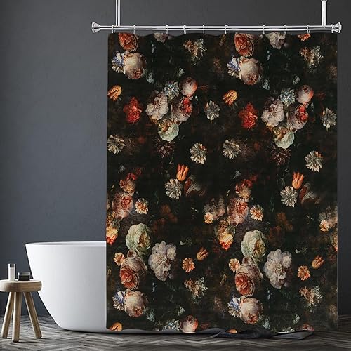 Miniatura 3 de Cortina de ducha de mezcla de lino y algodón con dobladillo bohemio con volantes, color blanco y gris, para baño, 72 x 72 pulgadas, 12 ganchos
