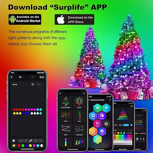 Miniatura 10 de Guirnalda de luces para árbol de Navidad con anillo inteligente, 160 luces LED en cascada IP65, impermeables, multimodos con control remoto que