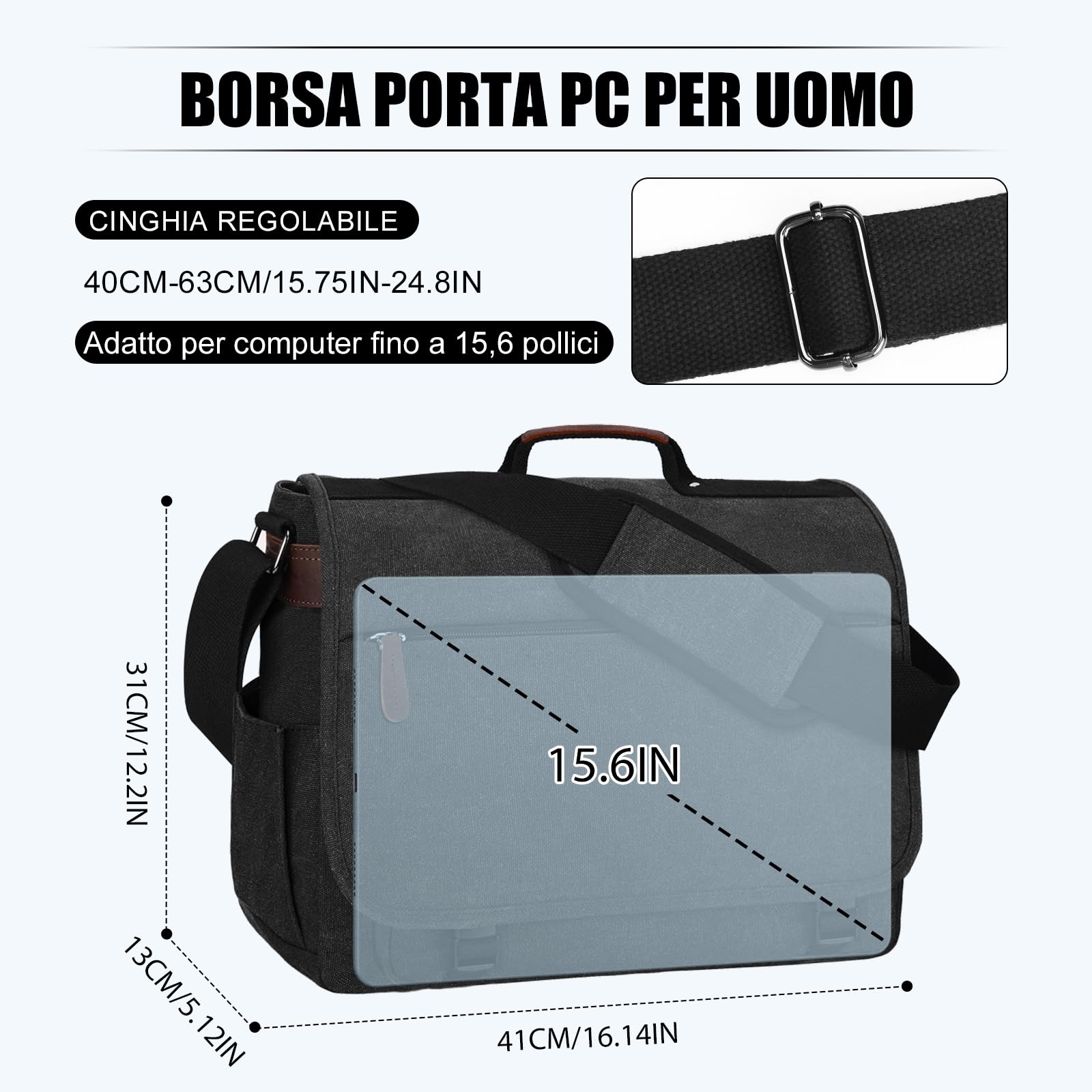 Eshow Borsa a Tracolla da Uomo, Borsa a spalla in Tela Messenger per Lavoro Università Scuola Viaggio e Uso Quotidiano