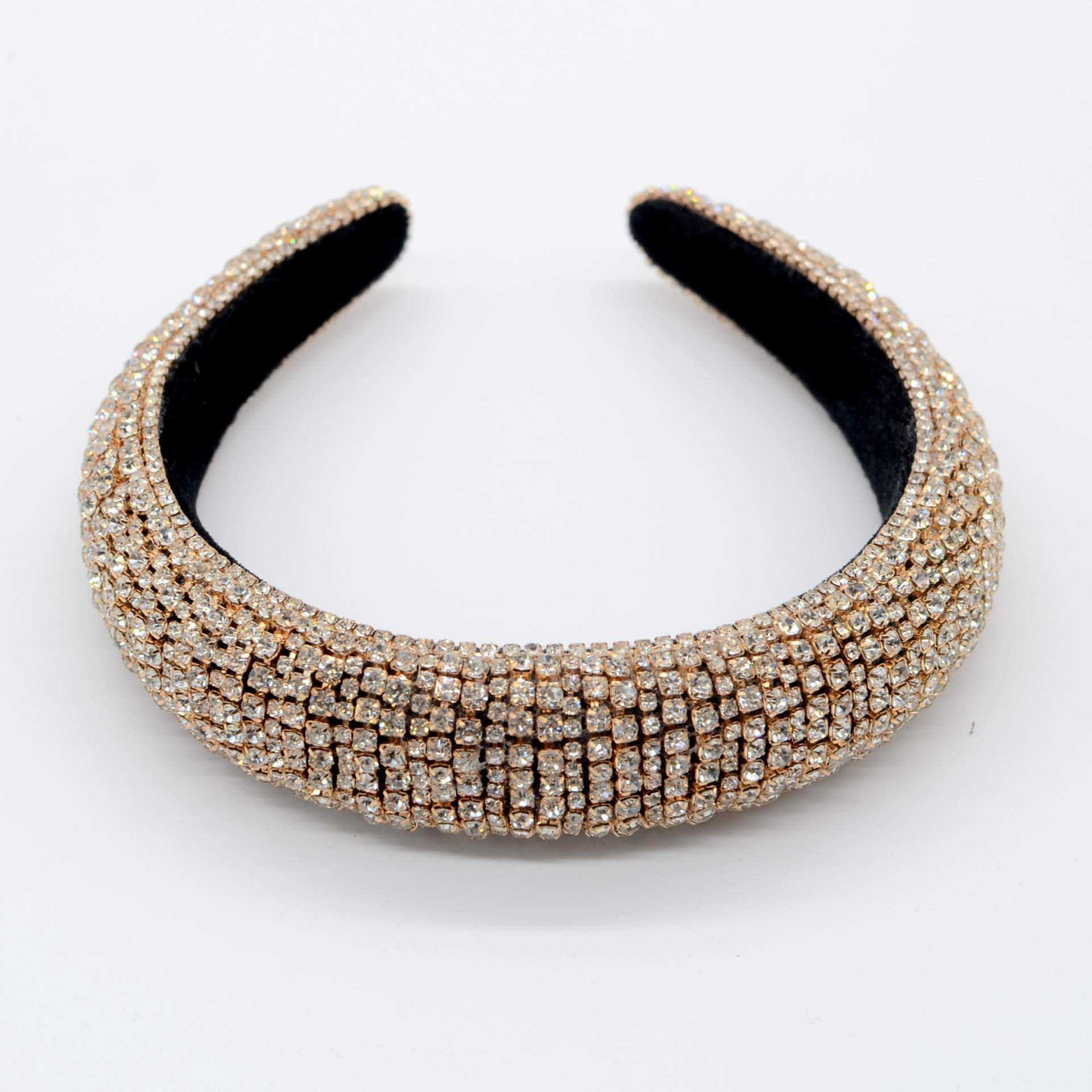 Women Rhinestone Headband Bling Padded Baroque Crystal Fashion Hair Band Party For Bridal Crown Hair Hoop Wedding Hair Accessories (Gold) - Image 4