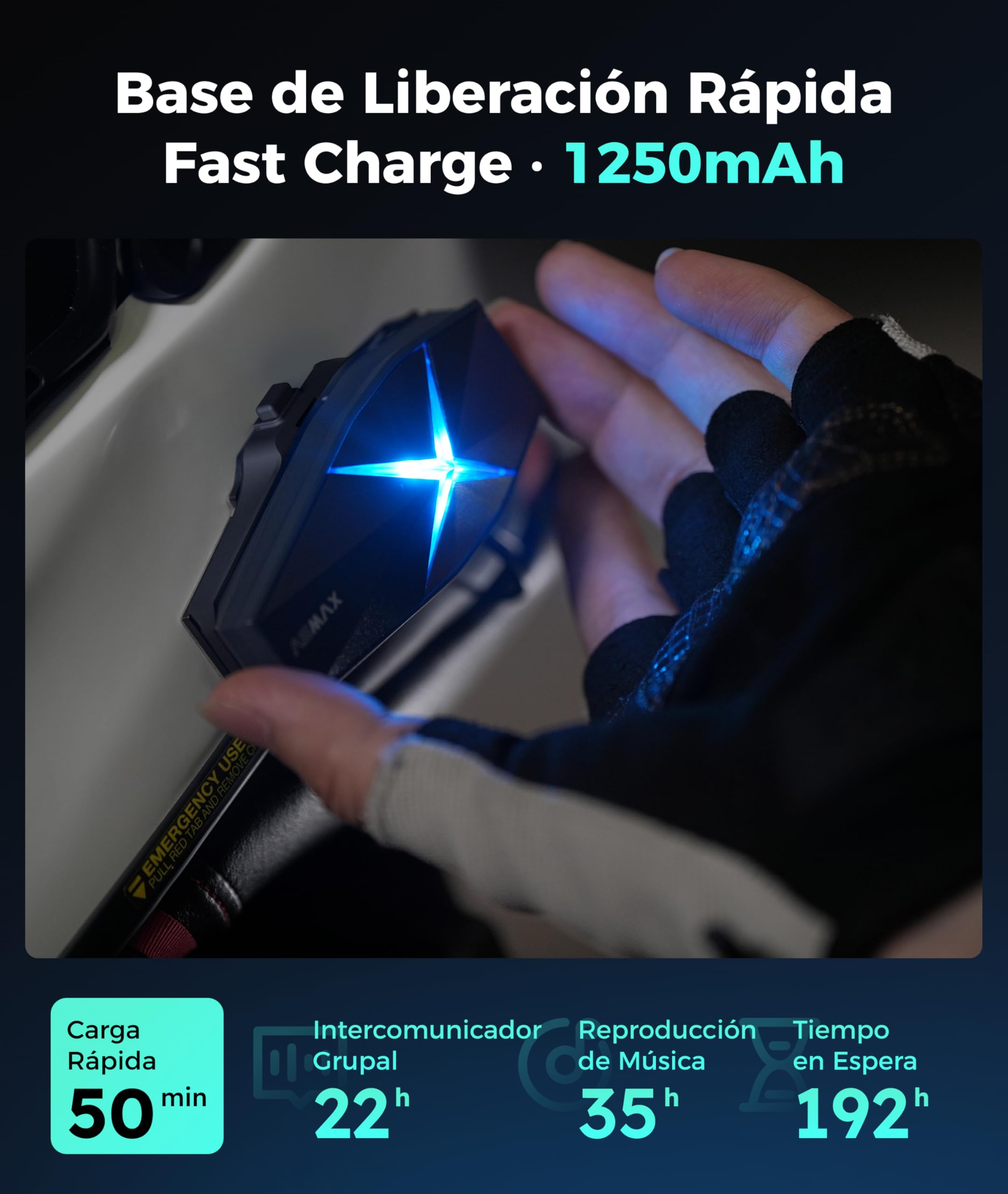 ASMAX F1S Intercomunicador Casco Moto, 10 Vías Mesh Intercom, Control de Voz en Español, Bluetooth 5.3, Carga Rápida, ENC Cancelación de Ruido, Emparejamiento Universal, Actualización OTA - Doble
