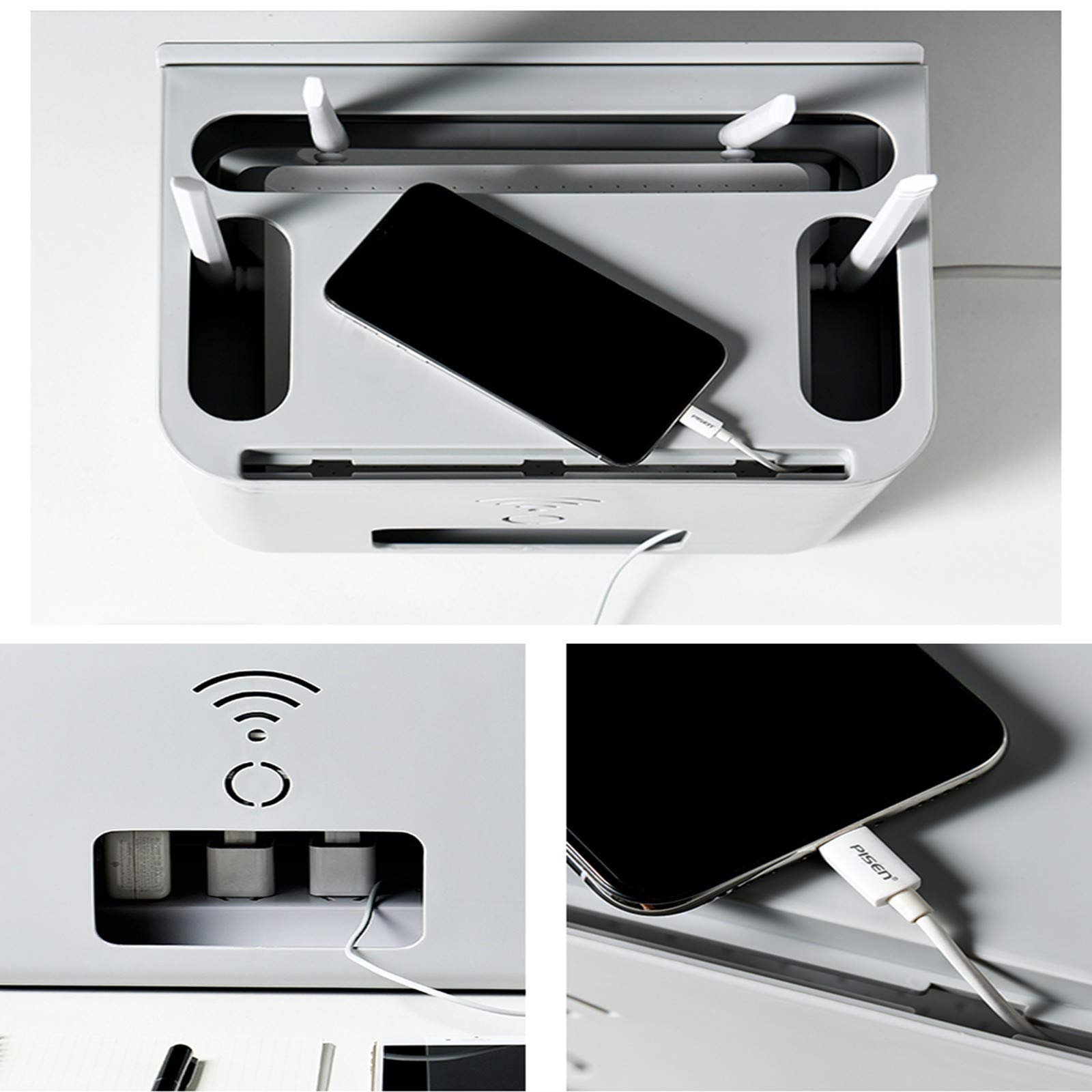 MNBVH WiFi Router Storage Box Kabel Verstecken Box Cable Organizer Kabel Organisation Fritzbox Wandhalterung Kabelkiste WLAN Router Regal Aufbewahrungsbox Grey Computer & Zubehör