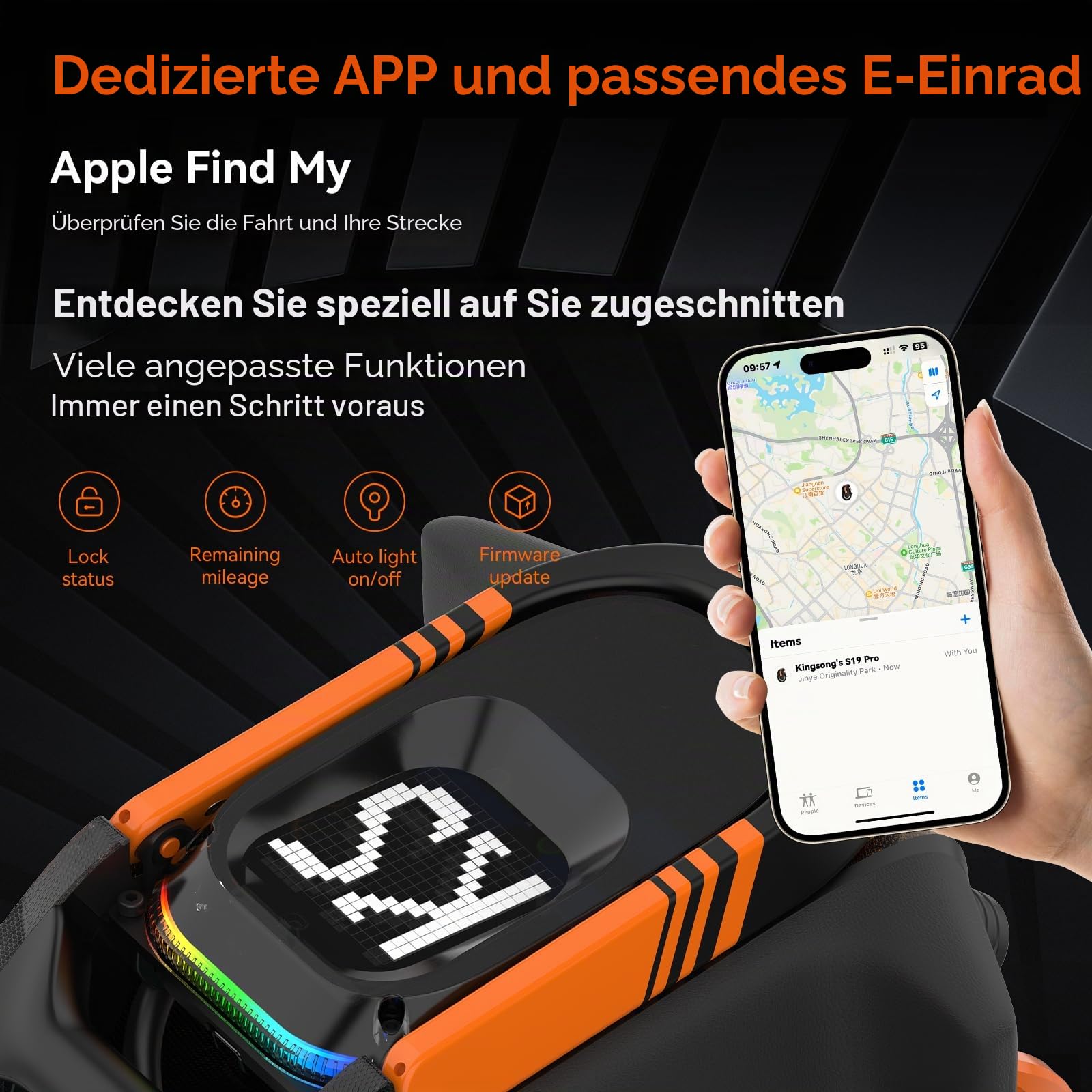 KINGSONG Elektrisch Einrad S19 Pro 1776Wh, Motor 3500W, Reichweite bis zu 150 km, Begrenzte Geschwindigkeit 25km/h, Reifen 18", Matrixbildschirm, 2 USB-Ladeanschlüsse