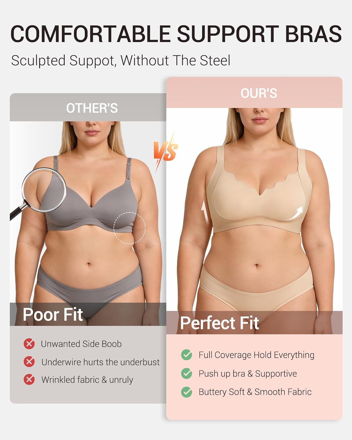 Gailife Scalloped Lift Bras Women Soft Jelly Push Up Wireless Bra Supportive V Neck No Underwire Seamless Tshirt Bralettes - Image 5