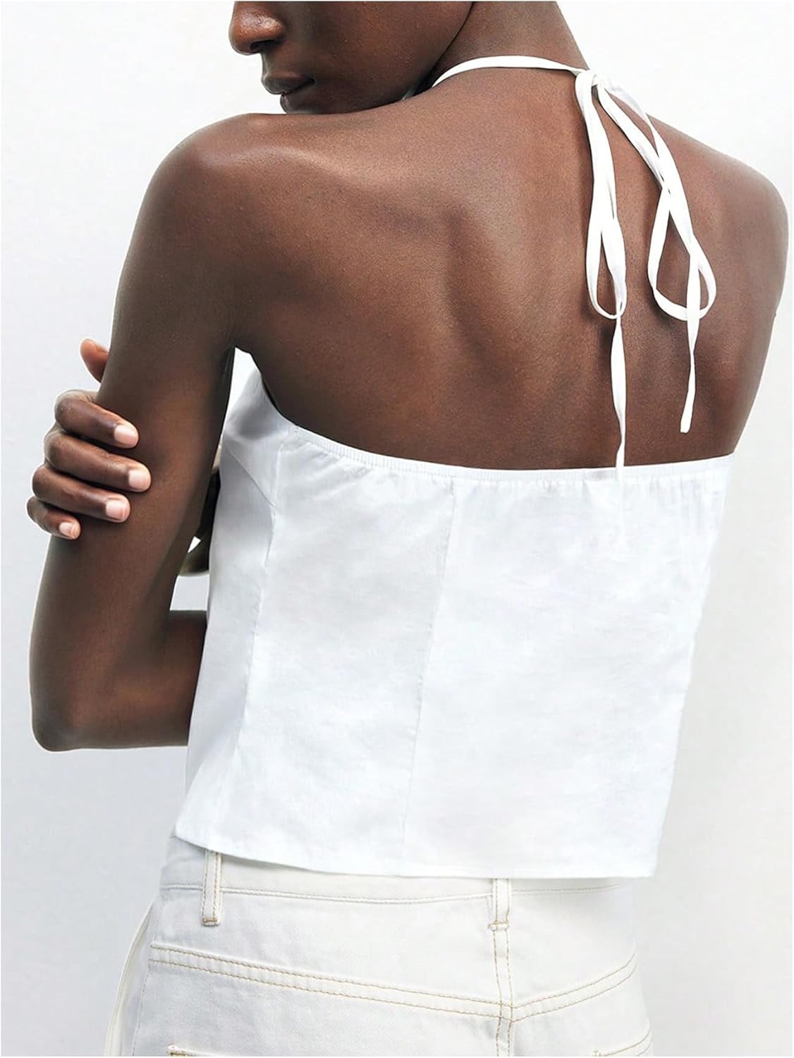 Floerns Women's Ring Linked Halter Tops Crisscross Tie Backless Going Out cami Top - Image 4