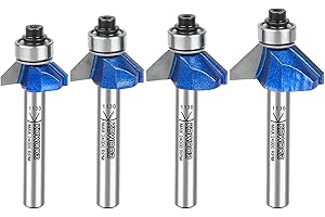 KOWOOD Plus 1/4 Inch Shank Chamfer Router Bit Set: 45 Degree Angles...