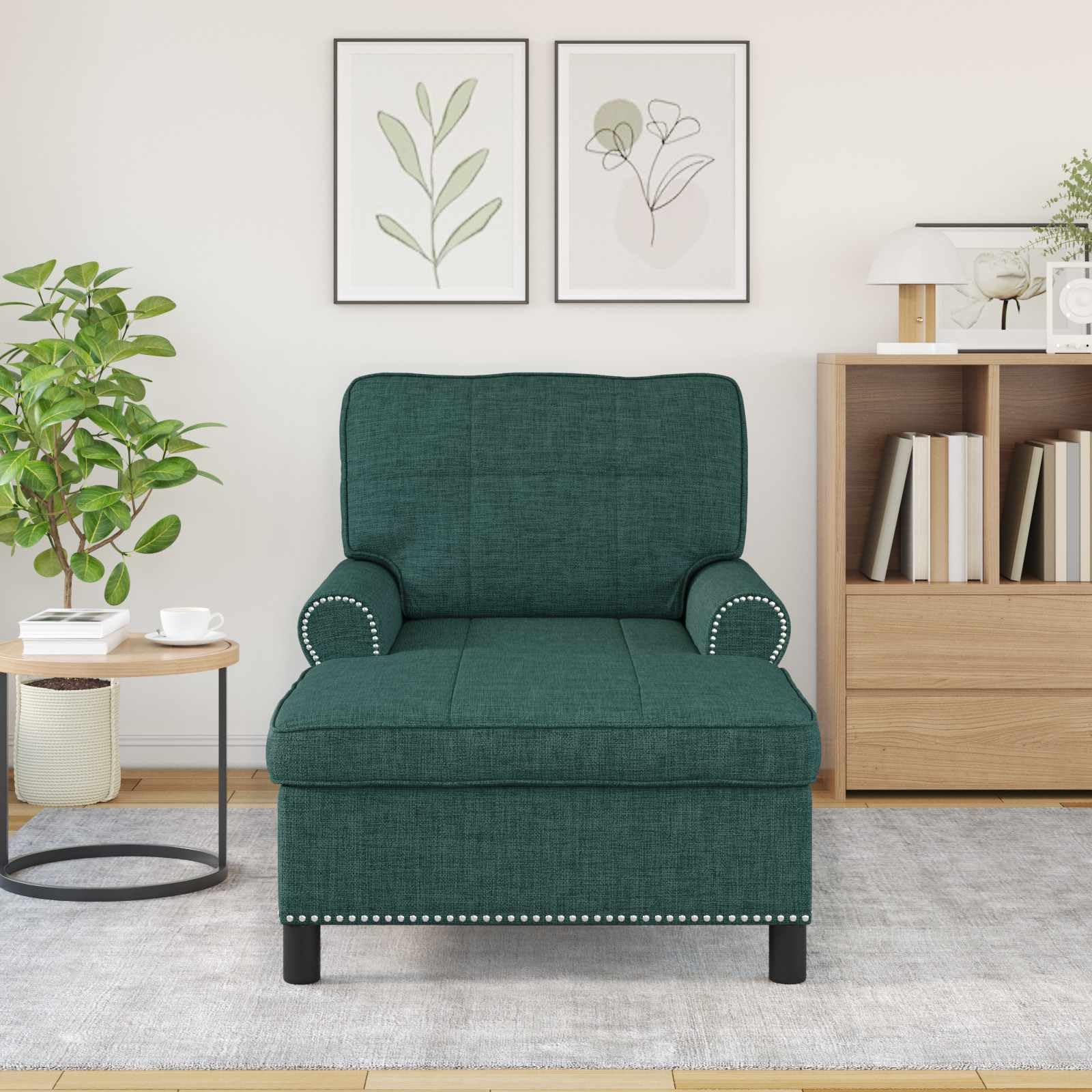 Tumbona con cojín (91 x 157 x 91 cm), color verde oscuro | Tejido transpirable, marco contrachapado, patas de plástico negro, cojín extraíble, comodidad duradera