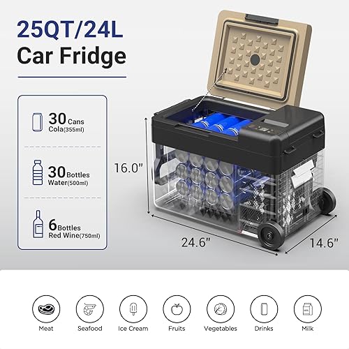 Miniatura 2 de BODEGA COOLER Refrigerador de coche de 12 voltios, congelador portátil de 25 cuartos de galón, refrigerador de automóvil con control por aplicación