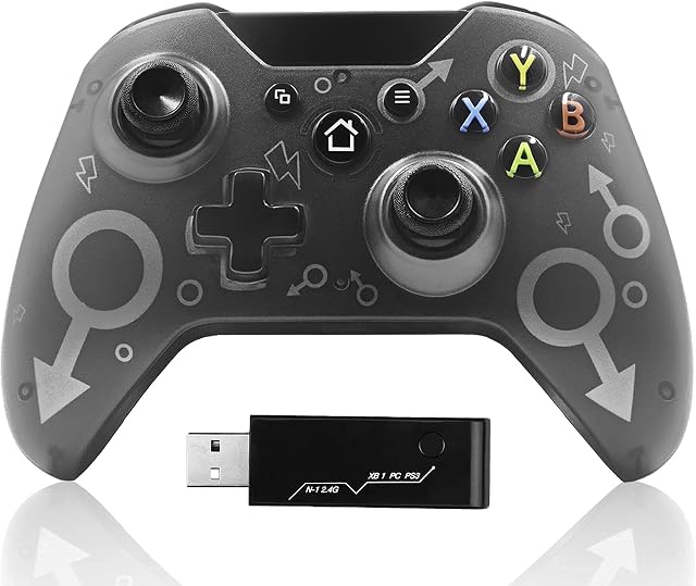 GZW-Shop Wireless Controller for Xbox One/Xbox One S/Xbox One X/Xbox Series X/PS3/PC, 2.4G Xbox Wireless Controller with Dual Vibration Black