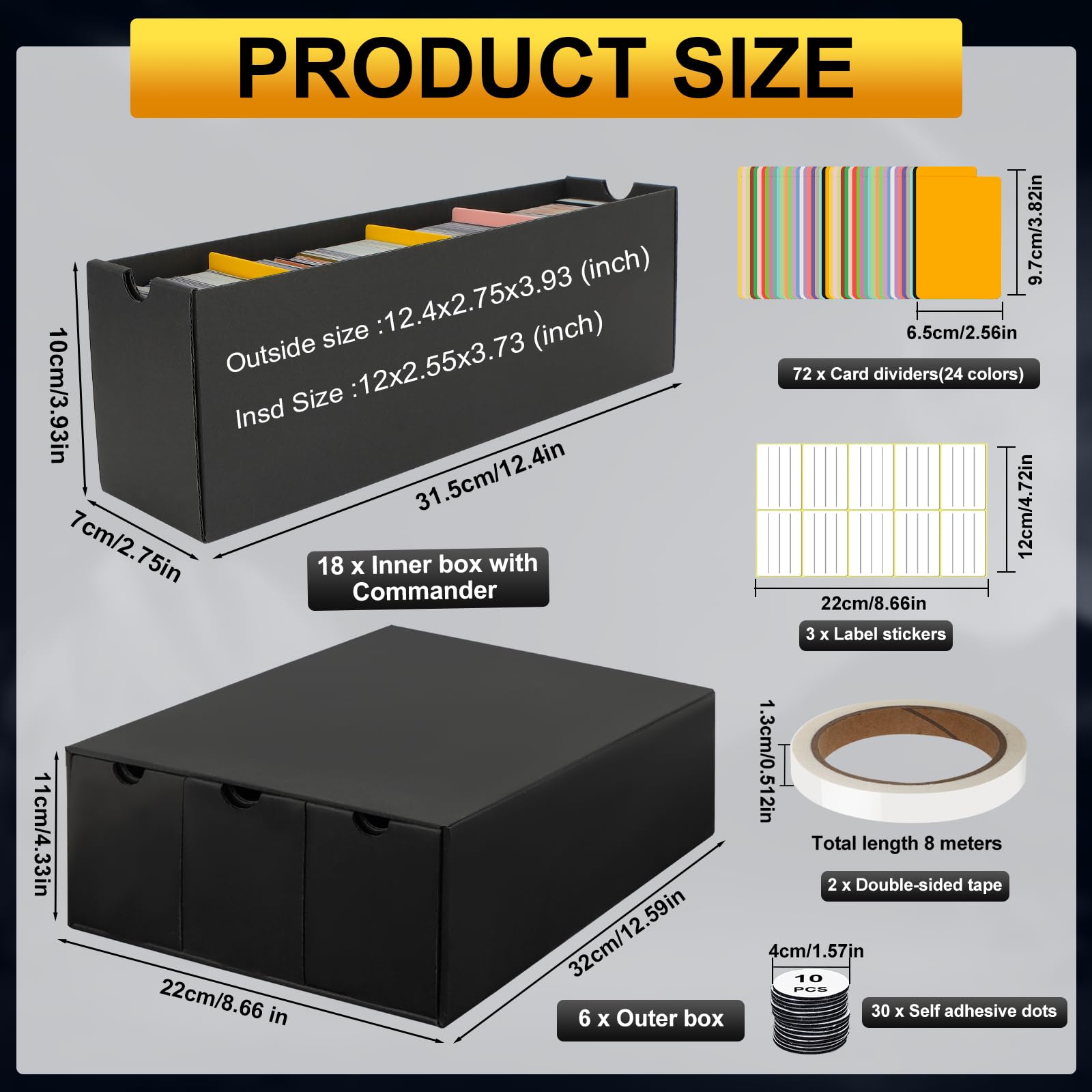 HIMOMO Sammelkarten-Aufbewahrungsbox für 18000+ Trading Card Karten，Karten Organizer mit 60 Trennblätter Trading Card Box für TCG,MTG,PTC mit Etiketten & Klebeband