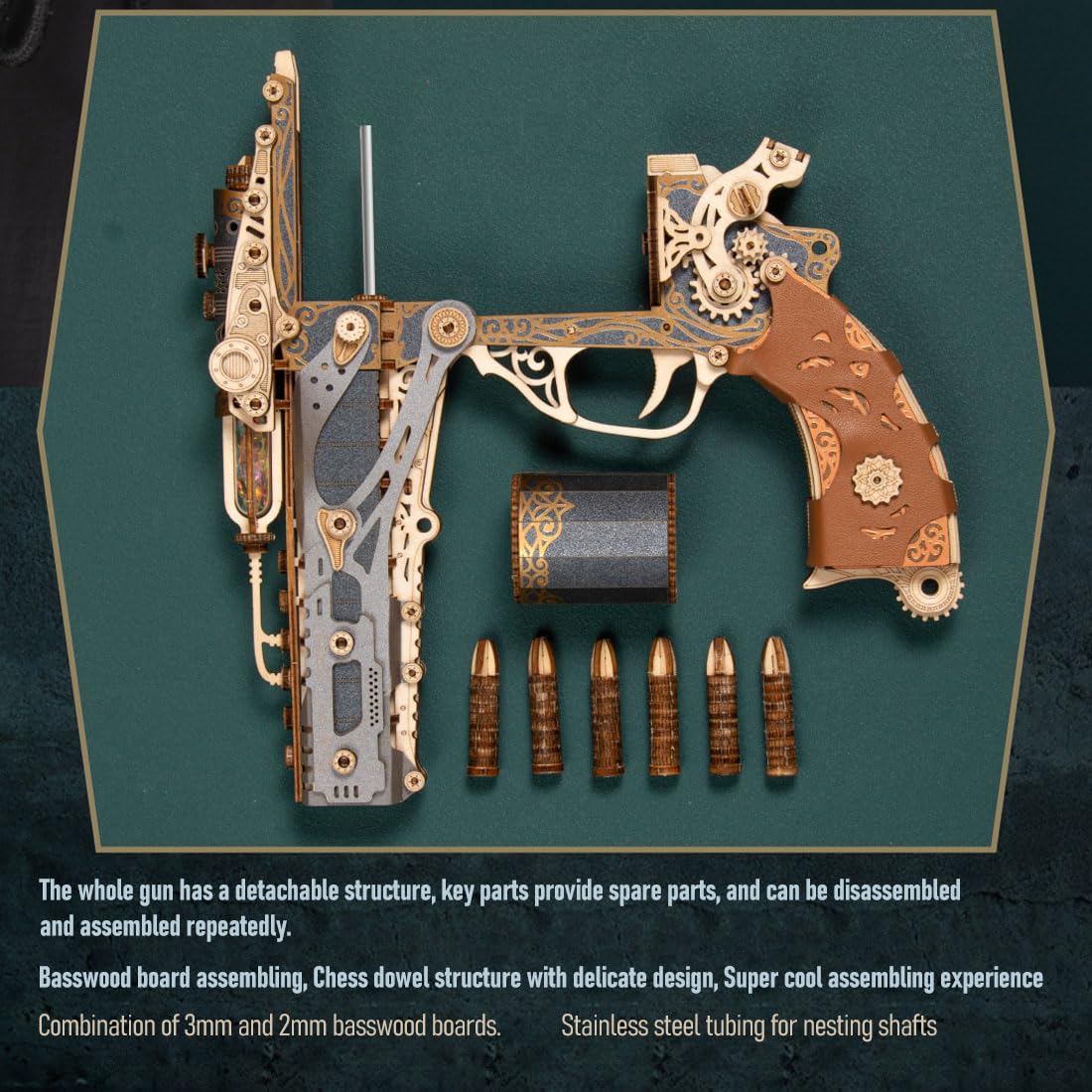 Amazon | 男性へのギフト、リボルバー3D木製パズルキット、木の弾丸と