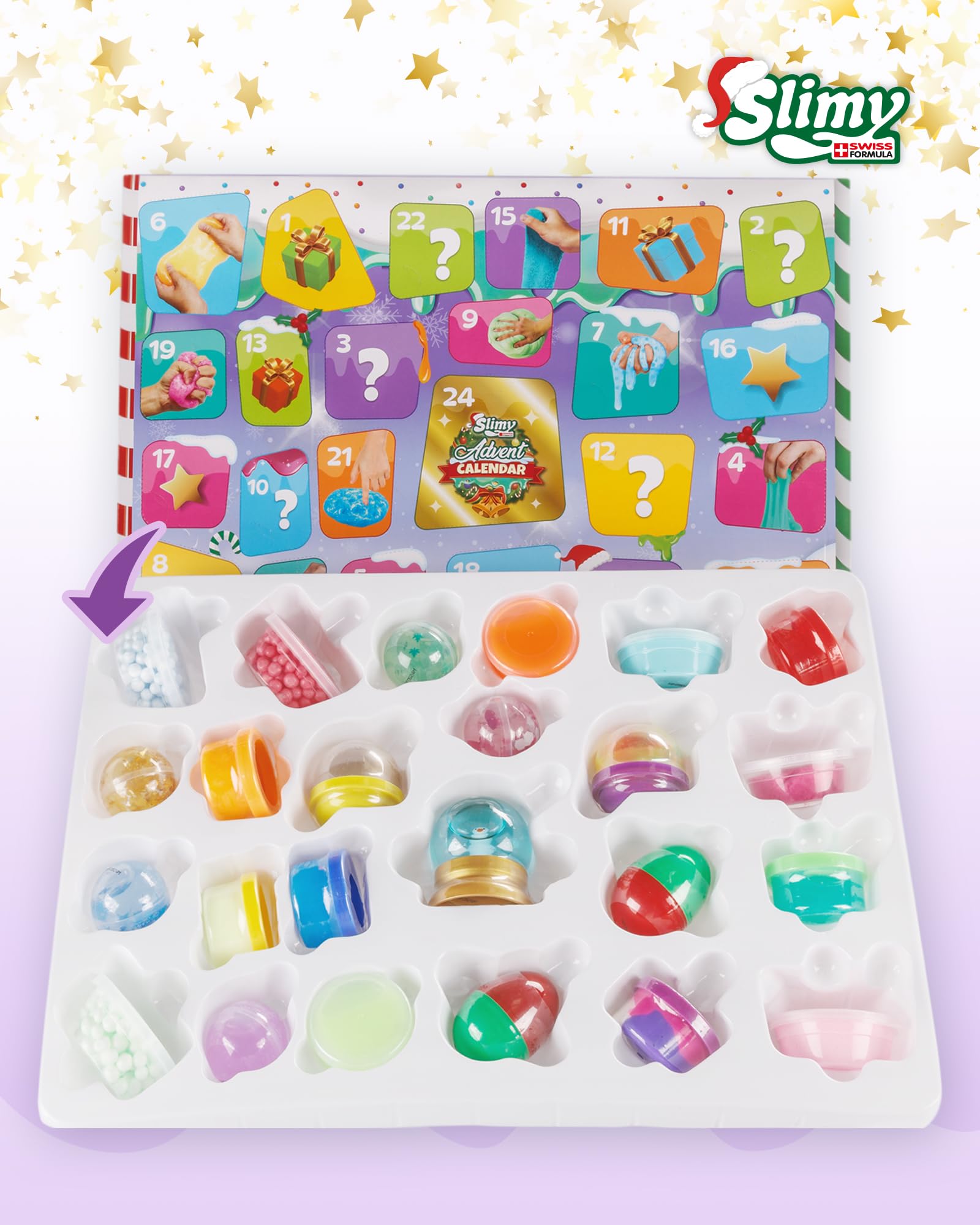SLIMY Adventskalender Limited Edition mit 24 verschiedenen Spielmassen - Original Slime Geschenk-Set, weihnachtlicher Spielspaß für Kinder mit Schleim (ab 3 Jahren)