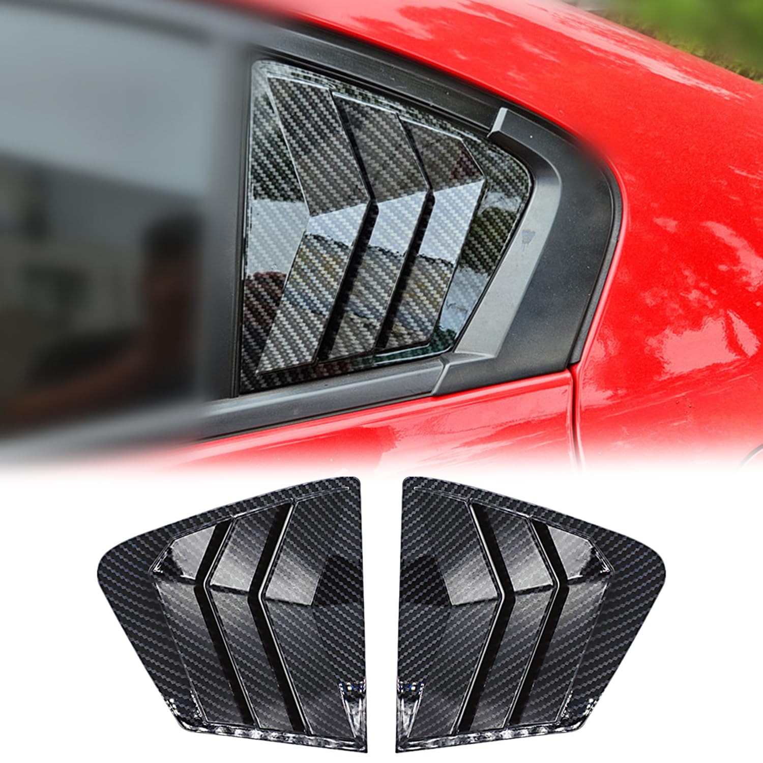 Kurtz Rear Side Window Louvers for 9th Gen Honda Civic Sedan 2012 2013 2014 2015 Air Vent Scoop Shades Cover Blinds Trim Sport Accessories ABS Carbon Fiber 2PCS