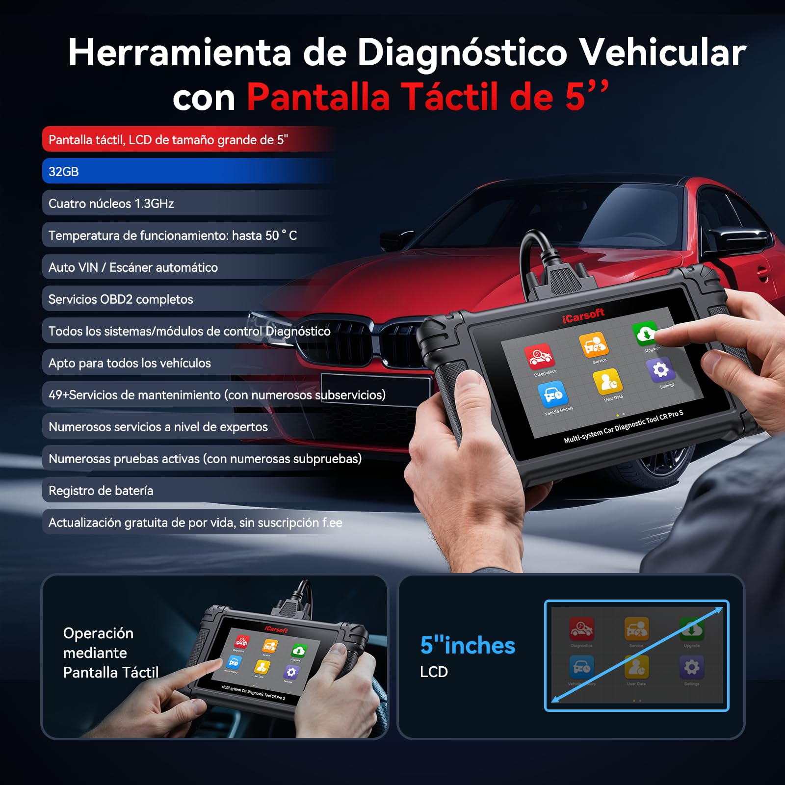 CR Pro S Herramienta de Diagnóstico Bidireccional para Todos los Coches, Codificación ECU para Audi/BMW/VW, Escáner OBD2, Pantalla Táctil/49 Restablecimientos/4000+ Pruebas/Registro de Batería