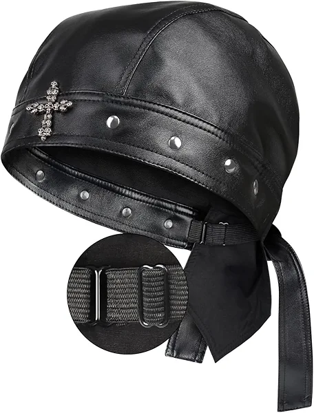 Biker Cap for Women Leather - Adjustable Motorcycle Skull Cap with Snug Fit, Stylish Biker Doo Rag Headwrap for Riding & Outdoor Activities