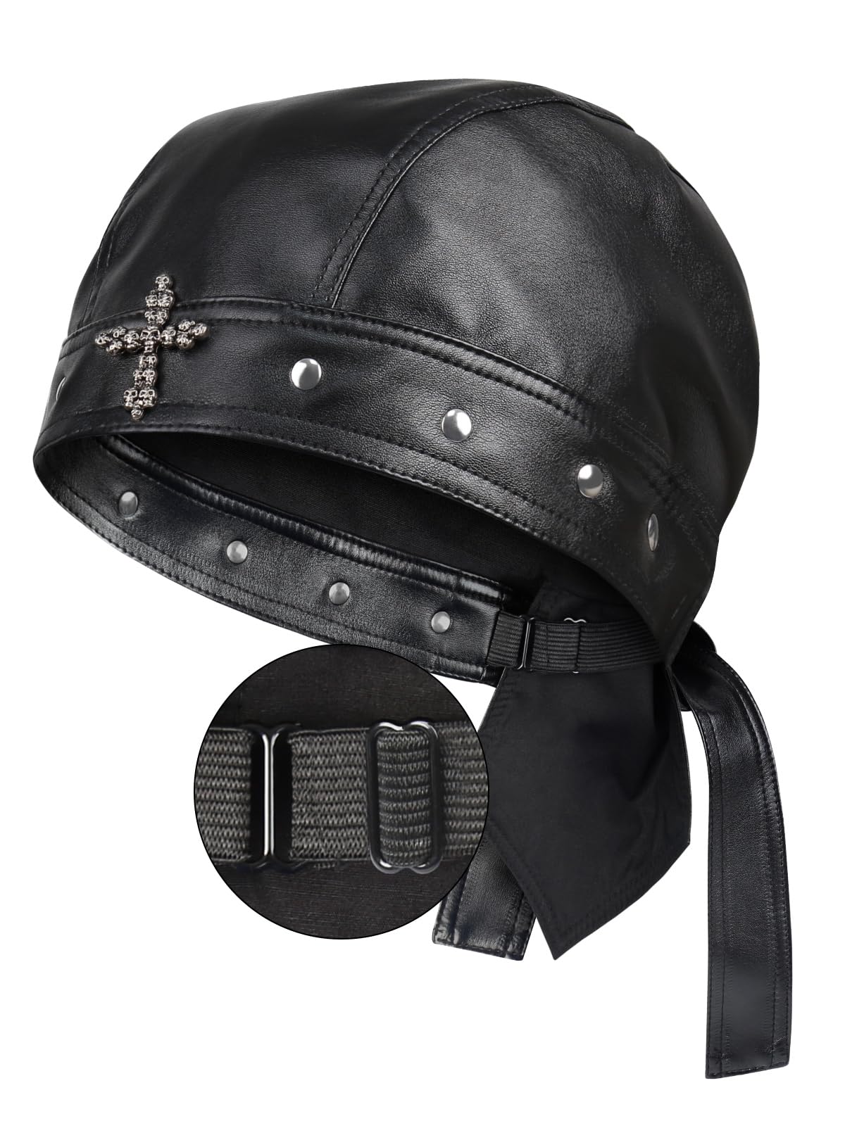Biker Cap for Women Leather - Adjustable Motorcycle Skull Cap with Snug Fit Stylish Biker Doo Rag Headwrap