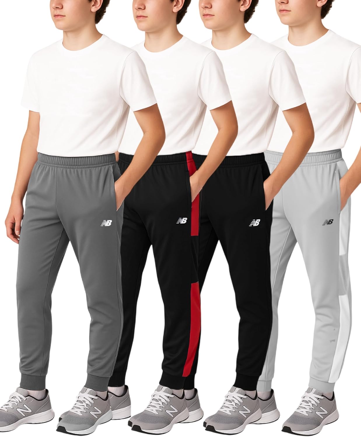 New Balance Boys Sweatpants - 4 Pack Active Tricot Boys Joggers Athletic Pants Kids Activewear Pants with Pockets (4-20) - Image 2