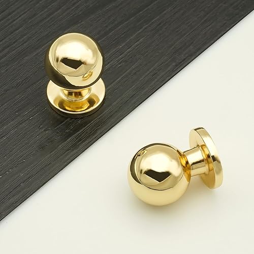 Miniatura 4 de FURFITT Paquete de 10 pomos de bola de latón pulido de 1 pulgada de diámetro, oro brillante, aleación de zinc, pomos para cajones, armarios, cocina,