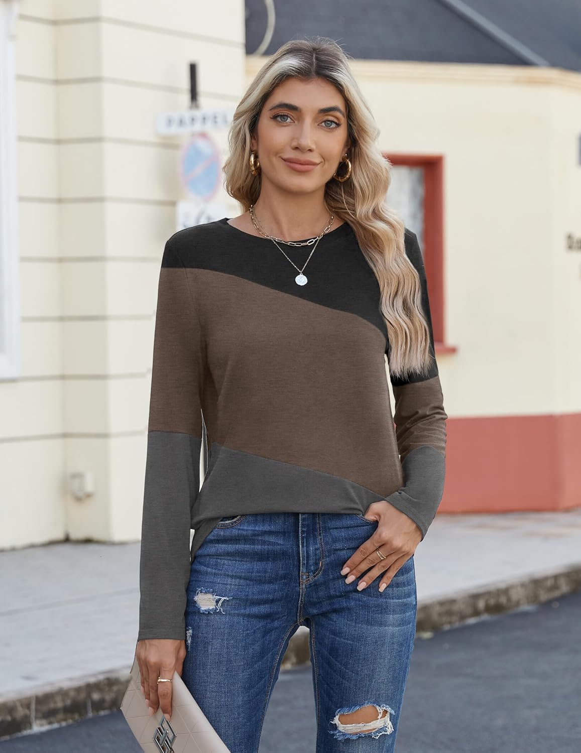 Zeagoo Women's Color Block Tops Long Sleeve Fall Tunic Top Casual Round Neck Pullover Shirts Dressy Work Outfit 2025 - Image 3