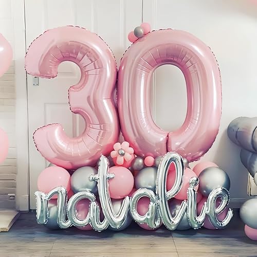 Miniatura 5 de Globo rosa pastel del número 3, 40 pulgadas, perla gigante rosa claro, helio número 0-9 para niñas, globo autoinflable de tercer cumpleaños para